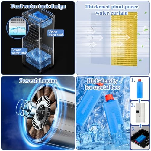 Portable Air Conditioner - 3-in-1 Evaporative Cooler with Remote Control, 15-Hour Timer, Water Tank, and Rolling Casters for Home, Office, and Bedroom Use - White