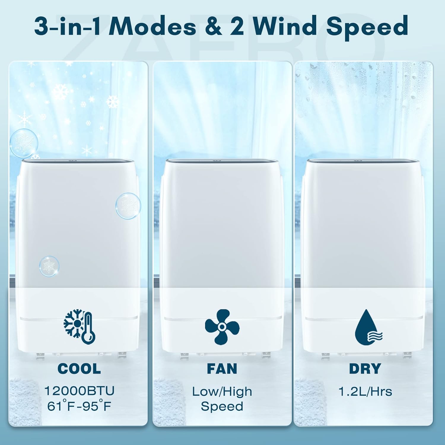 ZAFRO Portable Air Conditioner,12000 BTU Air Conditioner for Room Up to 550 Sq. Ft,3-in-1 Portable AC Unit,Cool & Dehumidifier & Fan Modes, Portable AC with Remote Control,White