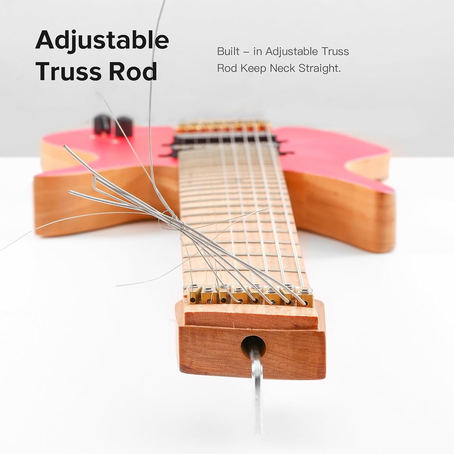 VENEKA Headless Electric Guitar 8 String Fanned Frets Headless Electric Travel Guitar with Alnico 5 Pickups Hardware