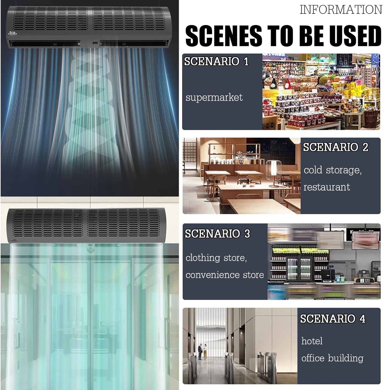 Air Curtain,Commercial Silent Door Air Curtain Machine, Energy-Saving Remote Control Black, Available in 1.5/1.8/2 Meters(0.9m)