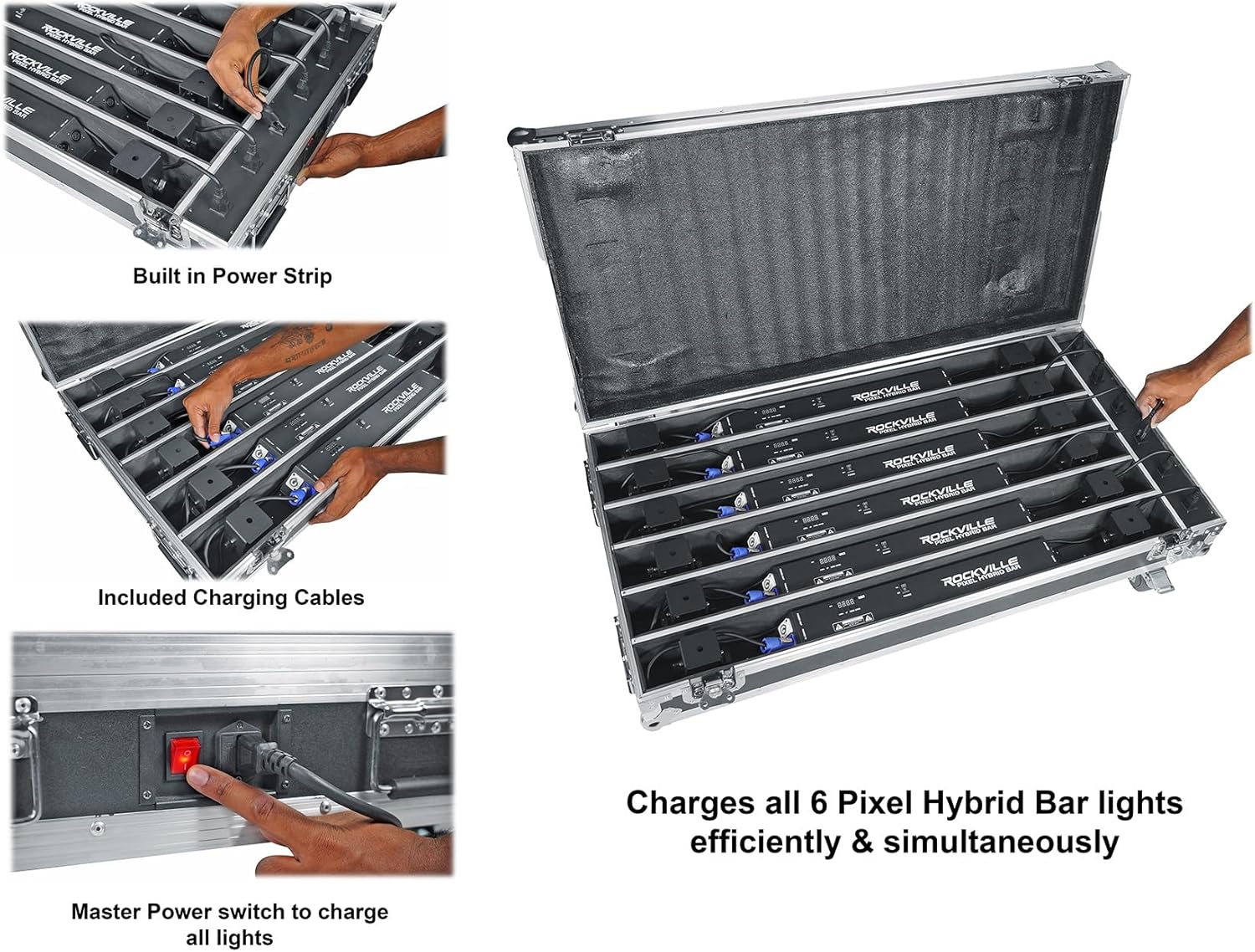 Rockville Pixel Hybrid Pack Bundle: 6 Battery Bar Wash/Strobe Light Strips w/Charging Case, ROCKFORCE W4 384-Channel Wireless DMX Lighting Controller w/MIDI, 2-Items