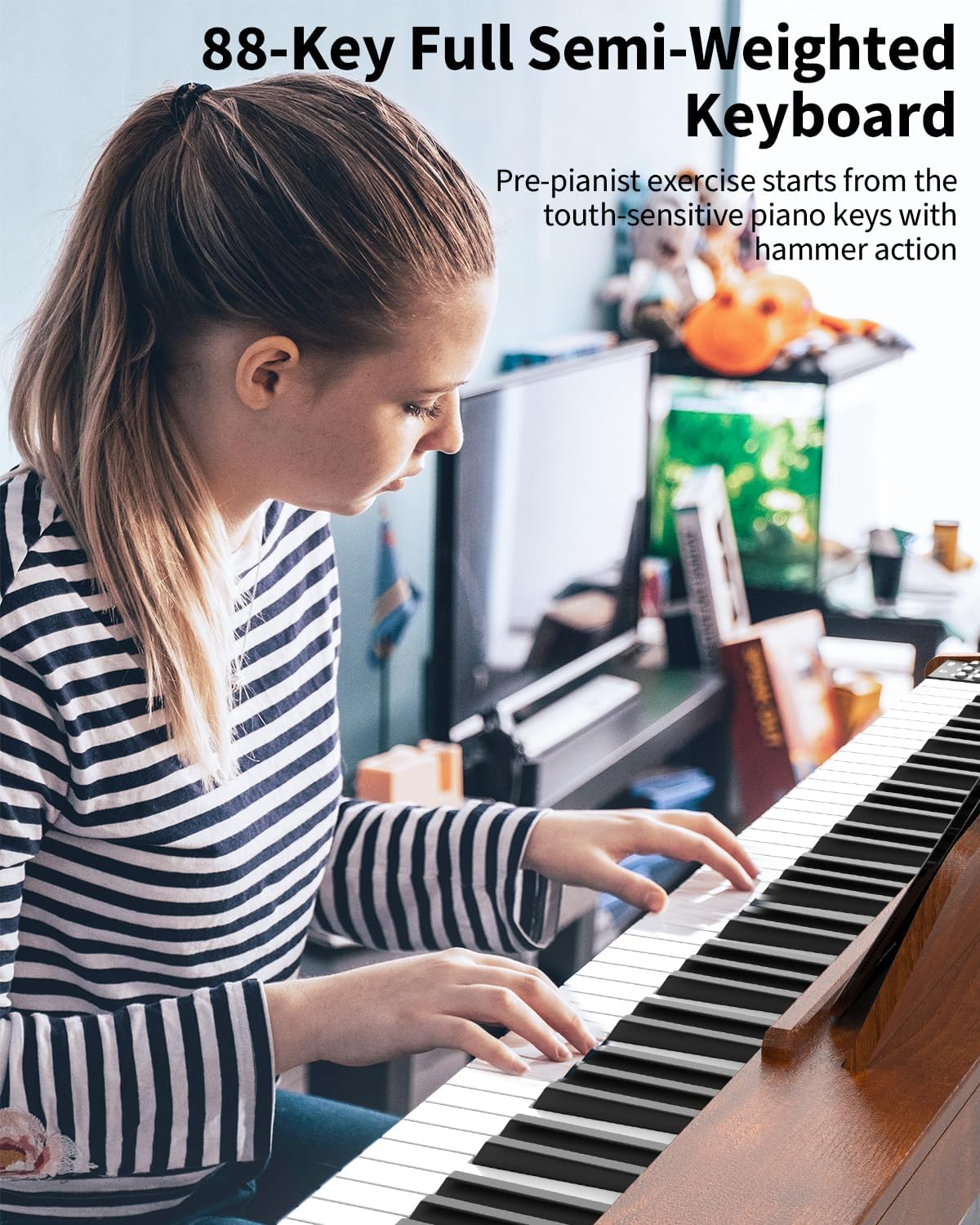 88 Key Digital Piano Keyboard,88 Key Full Size Weighted Hammer Action Electric Keyboard Piano with 200 Rhythms,200 Tones, Piano Keyboard with Stand, TriplePedal,Headphone, Carrying Bag