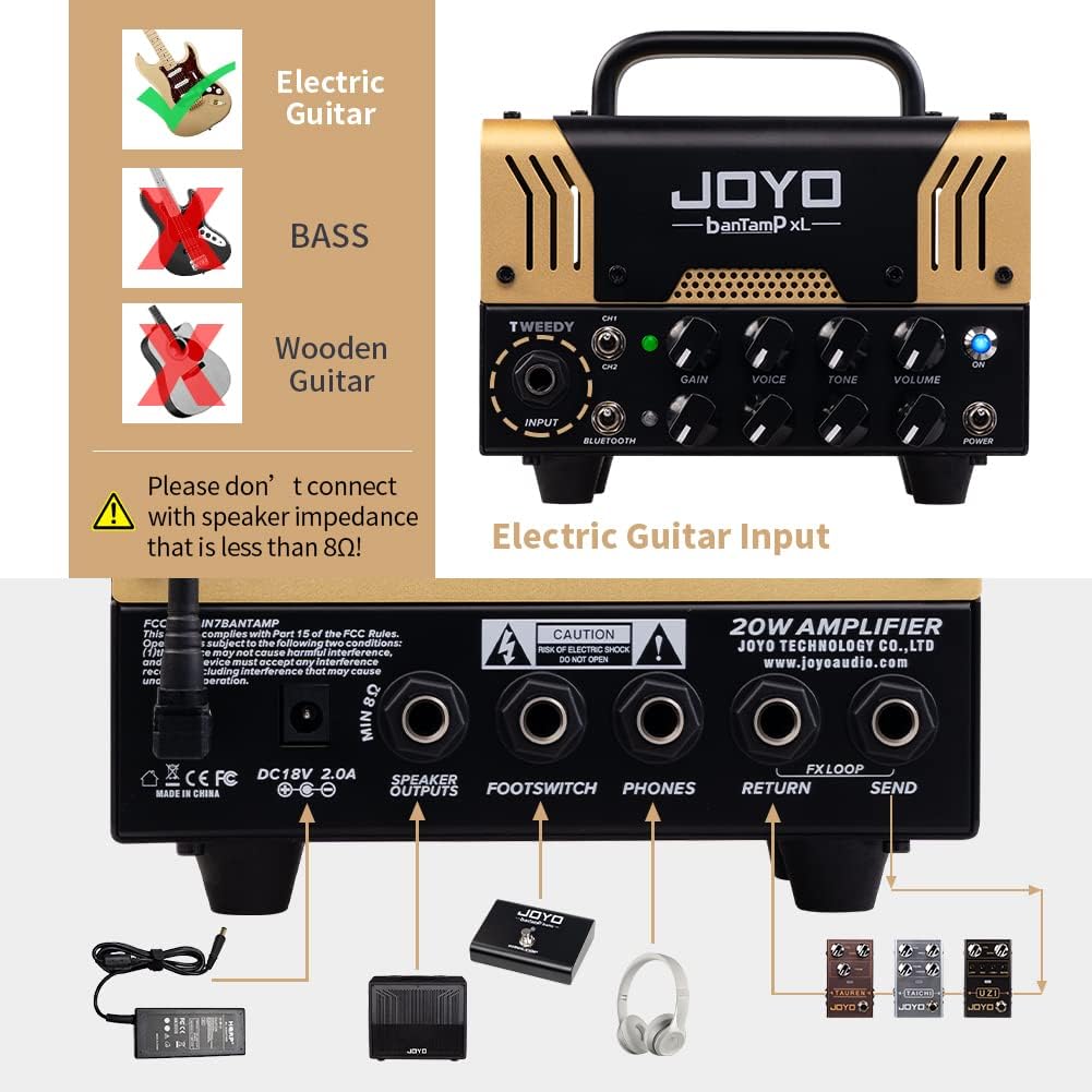 JOYO 5.8GHz Wireless Guitar System (JW-02S) Bundles with JOYO Mini Amp Head 20 Watt (Tweedy)