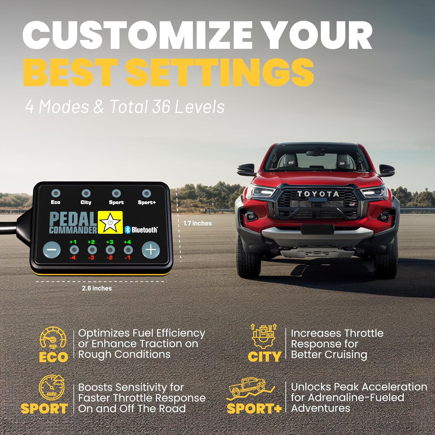 PEDAL COMMANDER for Toyota Hilux 2016-2025 Throttle Response Controller Fits: 8th Gen, Invincible X, Revo, Prerunner, Rocco, GR, Toyota Hilux Accessories