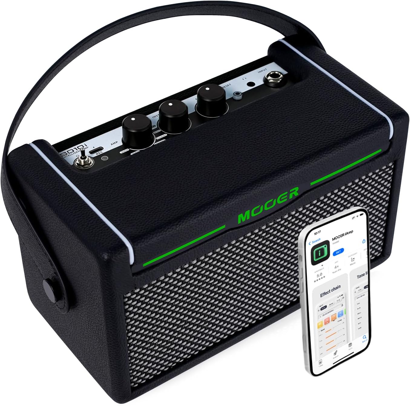 MOOER SD10i 10W Practice Guitar Amplifier Combo with Smart Effects App, Stero Sound Portable with LED Light, 49 Effects Types, 52 Amp Models, Loop, Drum Machine, Tunner (Black)