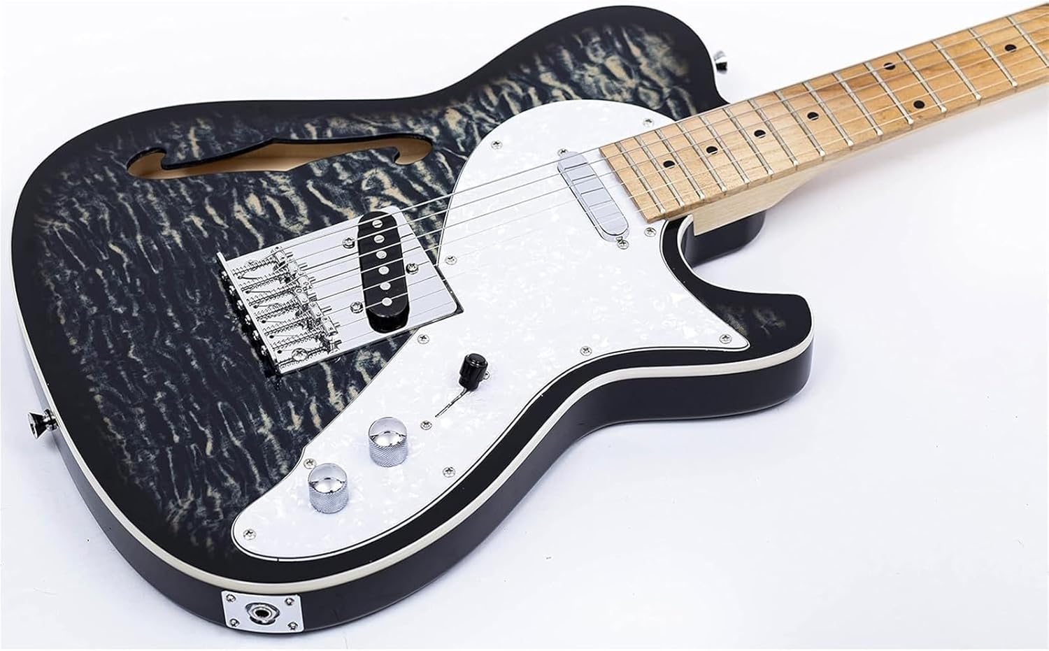 Beginner Electric Guitar Kits Semi Hollow Body Single F Hole Printed Electric Guitar Full Size Basswood With Maple Neck Chrome Hardware