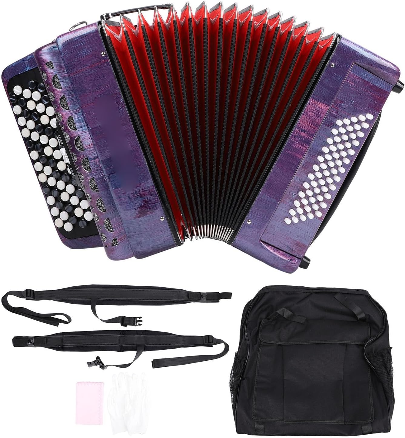 Bass Accordion, 62 Key 60 Button F B E Tuning Chromatic Accordion with Thicker Cases and Shoulder Strap Musical Instruments for Beginners Professional