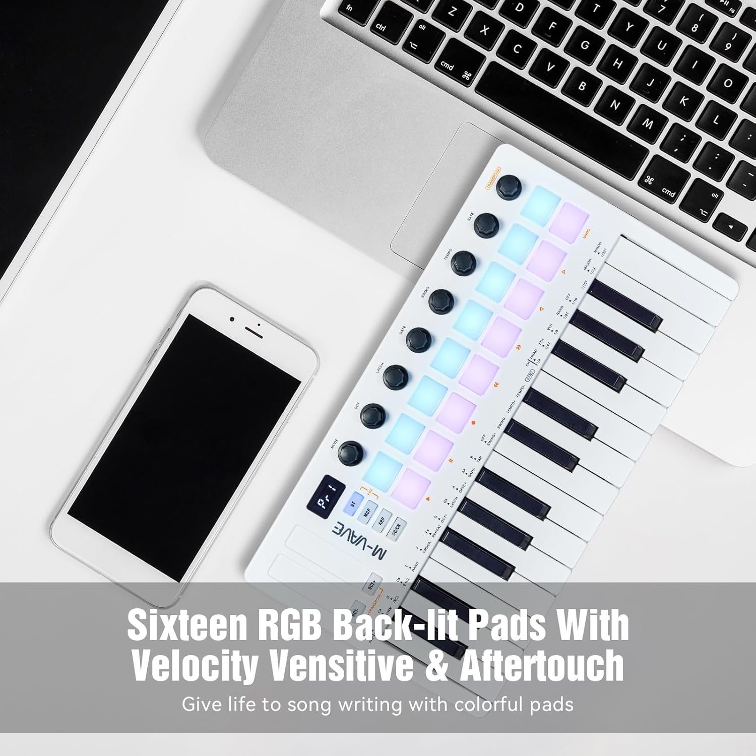 M-VAVE 25 Key USB MIDI Keyboard Controller Wireless Bluetooth 16 Backlit Drum Pads, 8 Knobs, Dynamic Keybed, Professional Beat Maker Sequencer Music Production