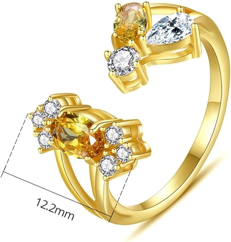 18 Karat Yellow Gold Ring, Wedding Band Women Citrine Moissanite Open Gold Jewelry for Bride