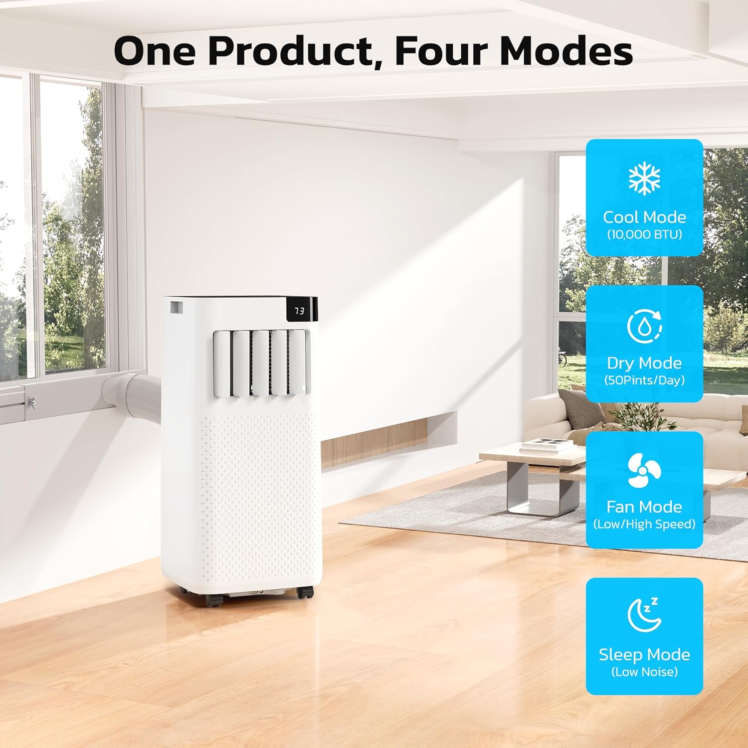 ZAFRO Portable Air Conditioners, 8,000 BTU Portable AC Unit with Cool, Fan & Dry Modes/Fast Cooling/Energy Efficient/Remote Control/24Hrs Timer for Bedroom/Apartments/Indoor Rooms, White