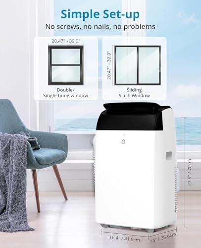 14,000 BTU Portable Air Conditioner – Ultra-Quiet 48dB Cooling for 750 Sq. Ft. | Smart 3-in-1 AC with Remote, 24Hour Timer, Dehumidifier & Fan Modes | Drainage-Free Design