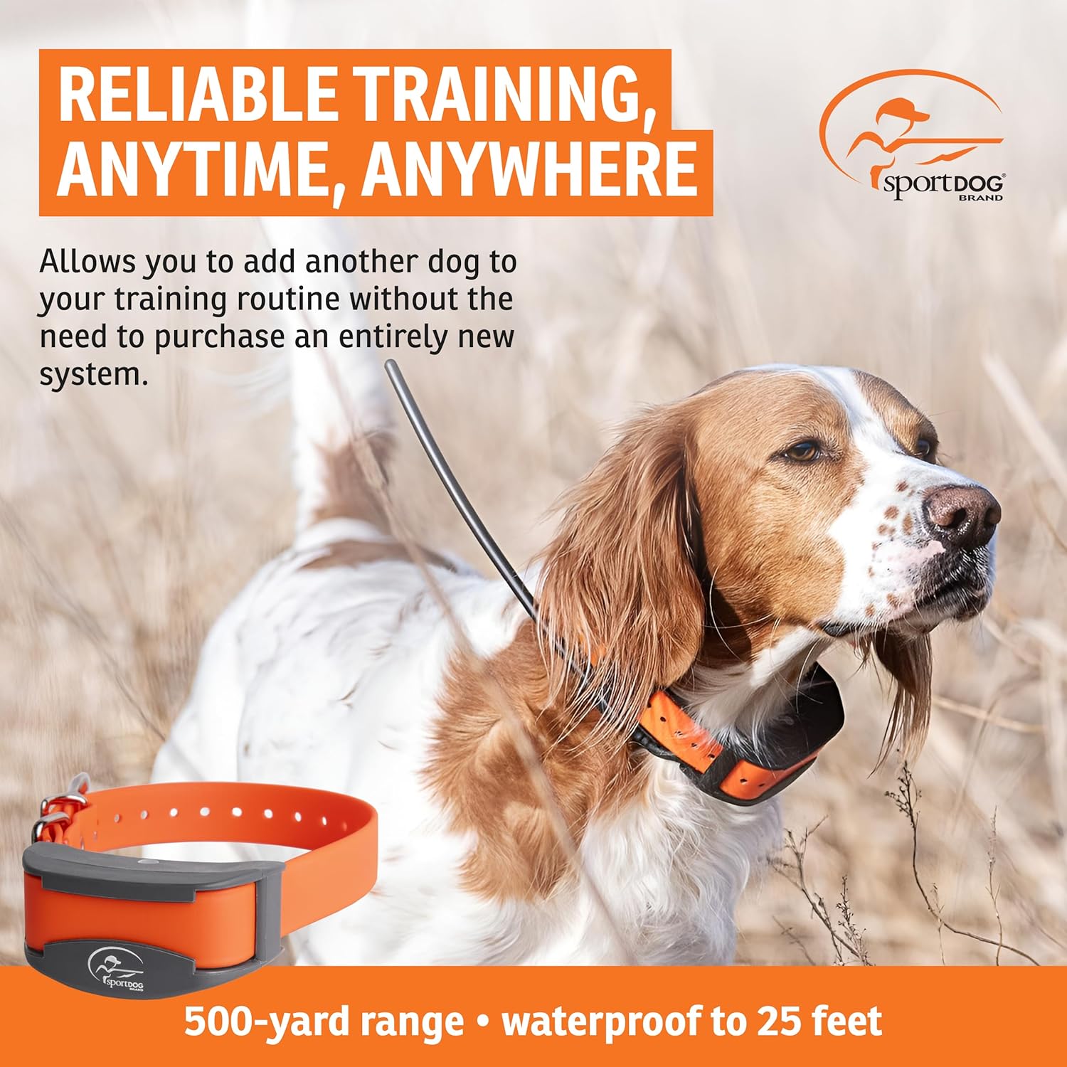 SportDOG FieldTrainer 425X & SportHunter 825X Add-a-Dog Collar - Double Pairing Compatible - Safe Shock E-Collar for Multi-Dog Households - Durable & Waterproof Obedience Training Accessory - Orange