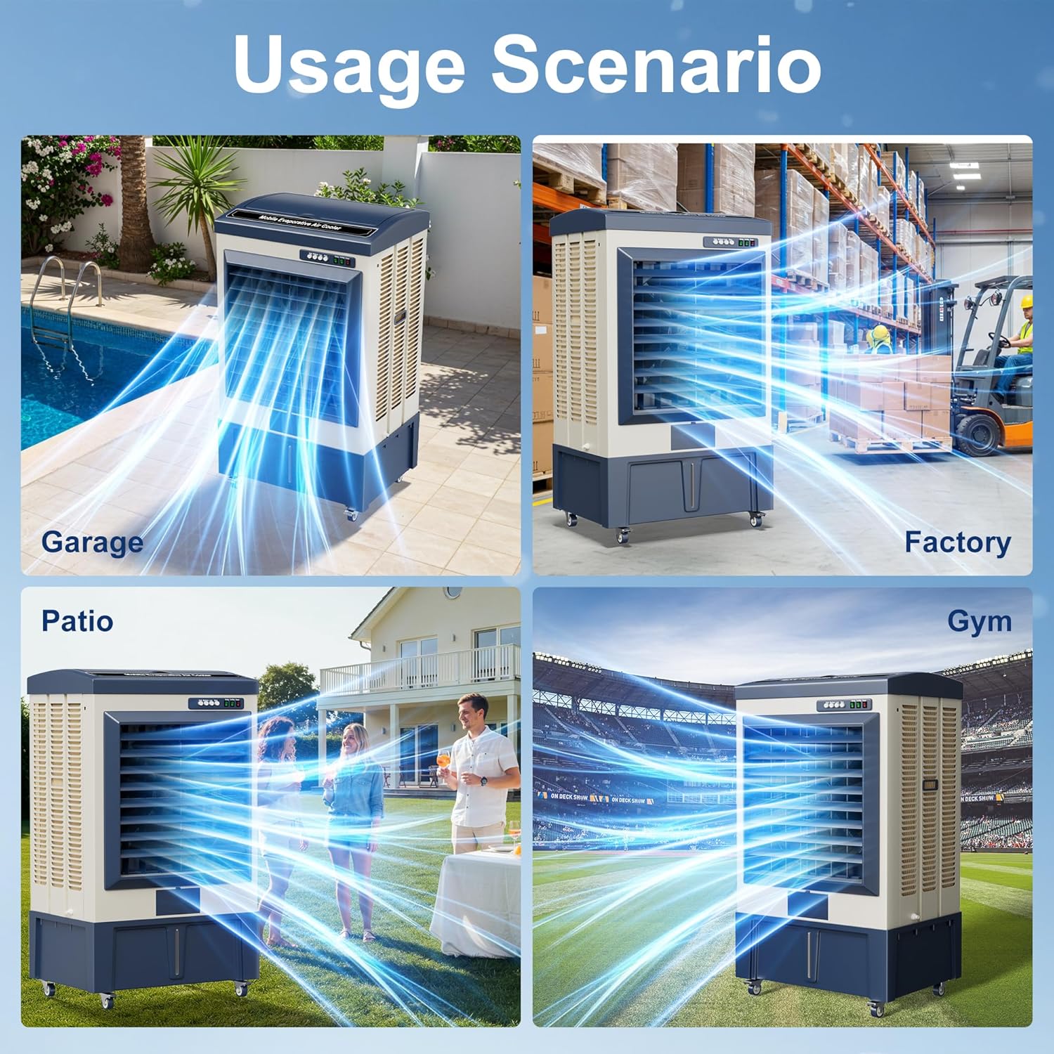 Swamp Cooler, 8990CFM Evaporative Air Coolers with 36 Gal Tank, Windowless Air Conditioner 3 Speeds for Outdoor Use, 58 Inch Air Cooler Water Fan for Patio, Garage, Shop, Commercial Grey