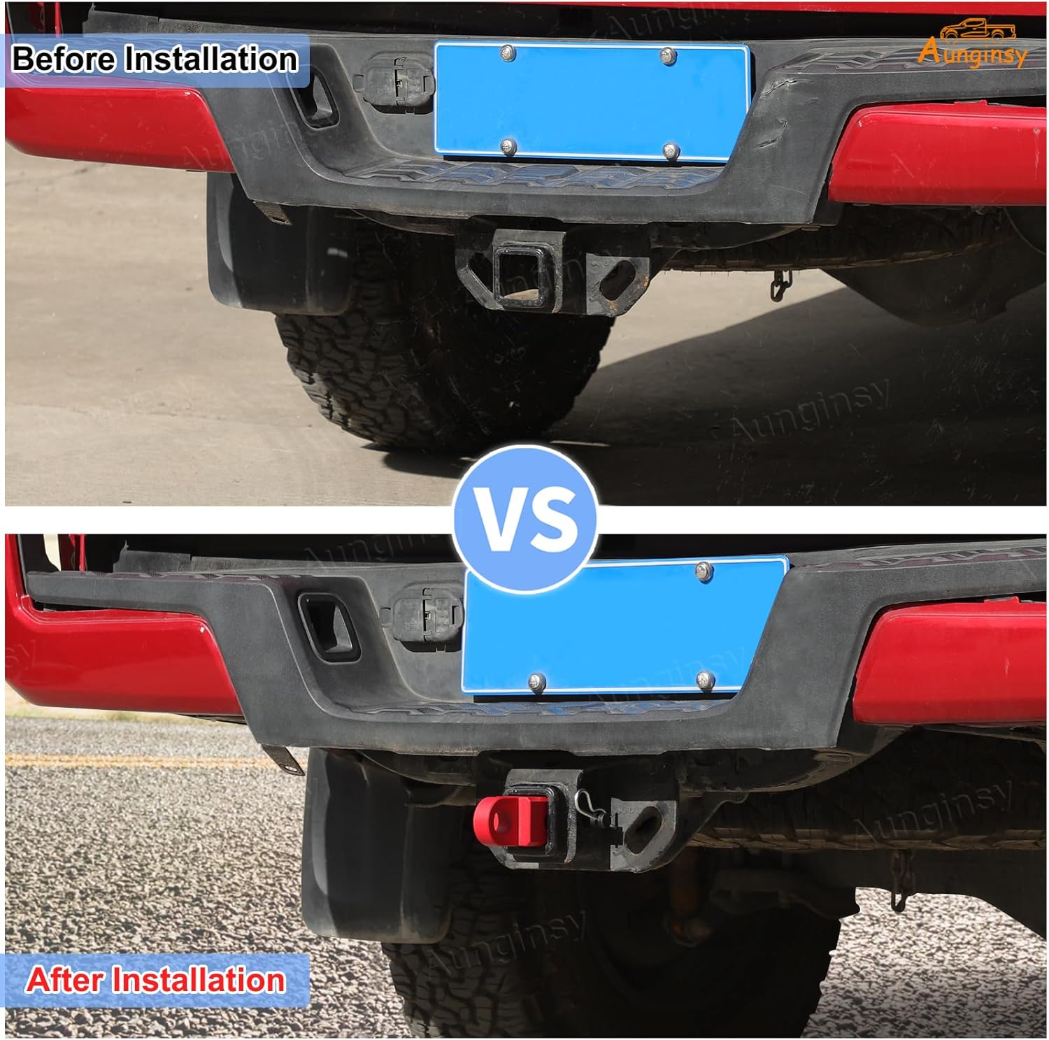 Aunginsy Tow Hitch Receiver Hook with Tightener Compatible with Toyota Tacoma 2016-2023 Accessories, Car Shackle Mount Trailer Hitch Lock Pin Heavy Duty Solid Recovery Towing Kit for Trucks, Red