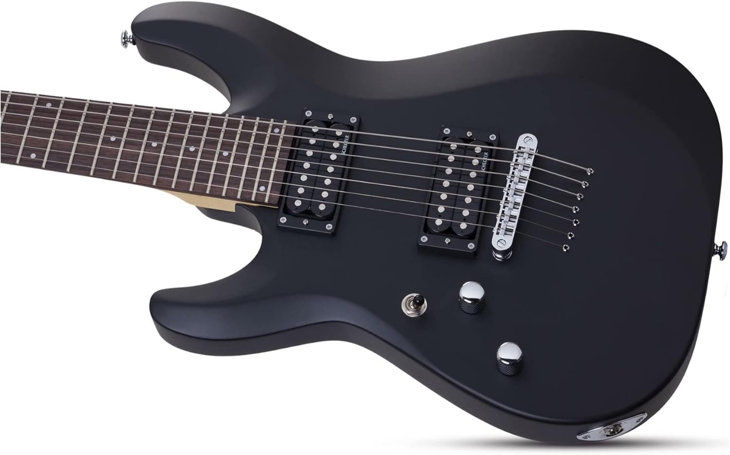 Schecter C-7 DELUXE LH Satin Black 7-String Solid-Body Electric Guitar, Satin Black