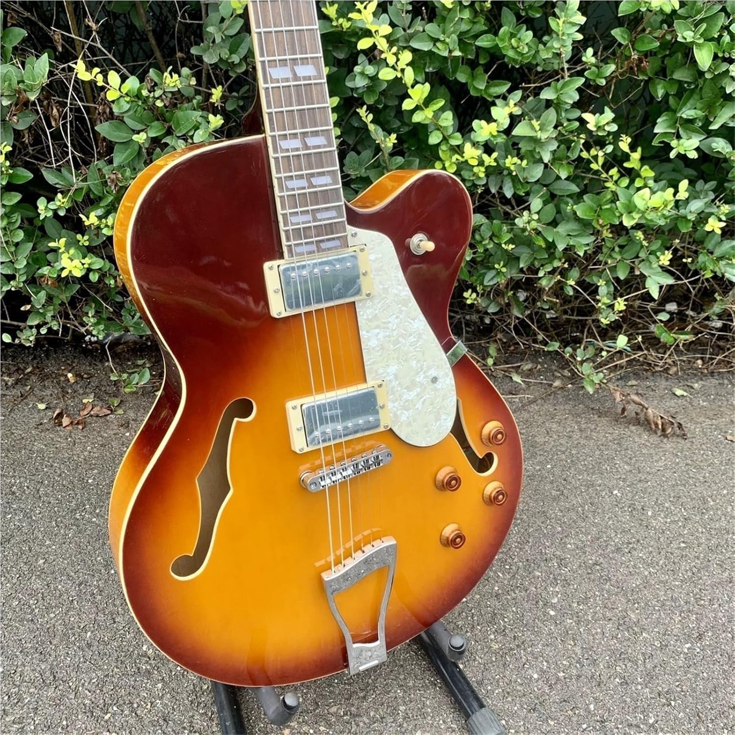 Beginner Electric Guitar Kits Sunset Color Full Hollow Thick Body Jazz Electric Guitar Handmade F Hole