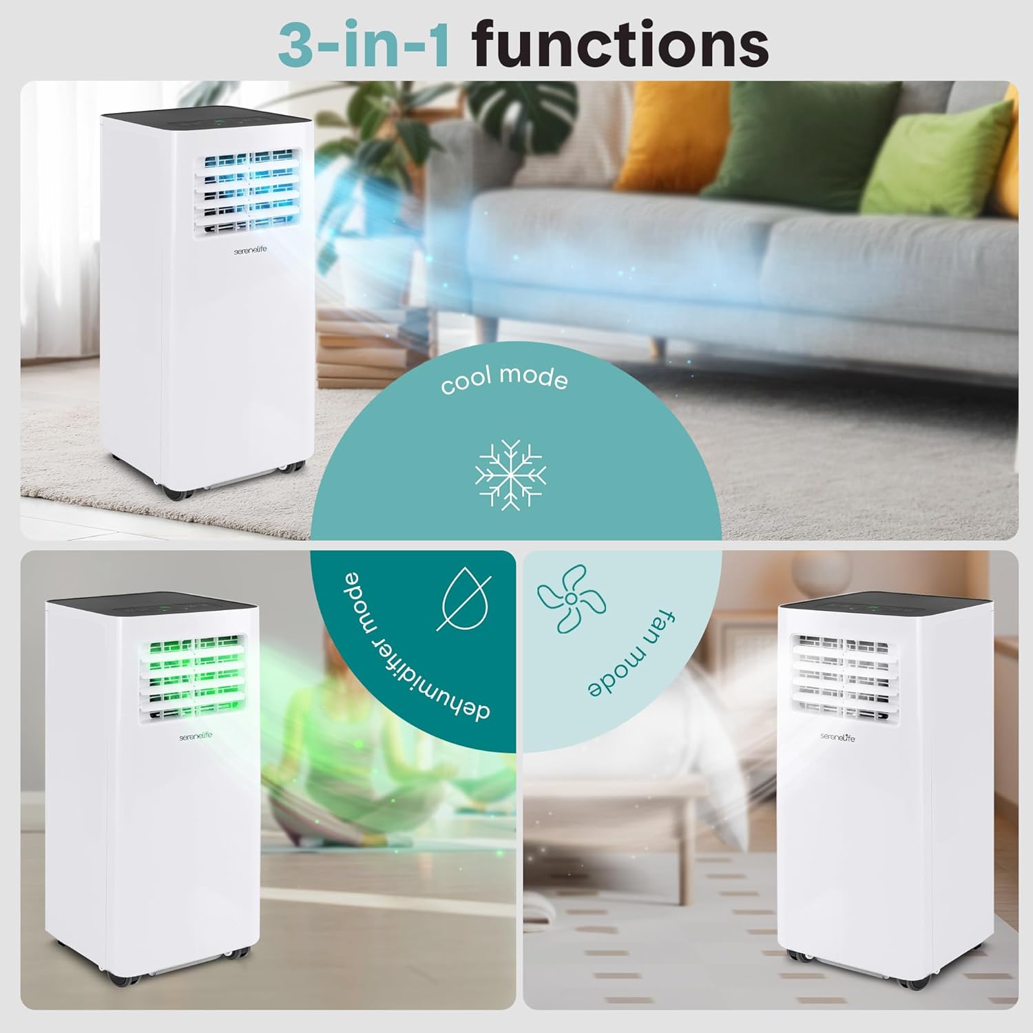 SereneLife Portable Room Air Conditioner – 8,000 BTU Compact Home A/C Unit with Dehumidifier & Fan Modes, Metal Control Box, Rotary Compressor, LED Display, Easy Setup, Includes Window Mount Kit