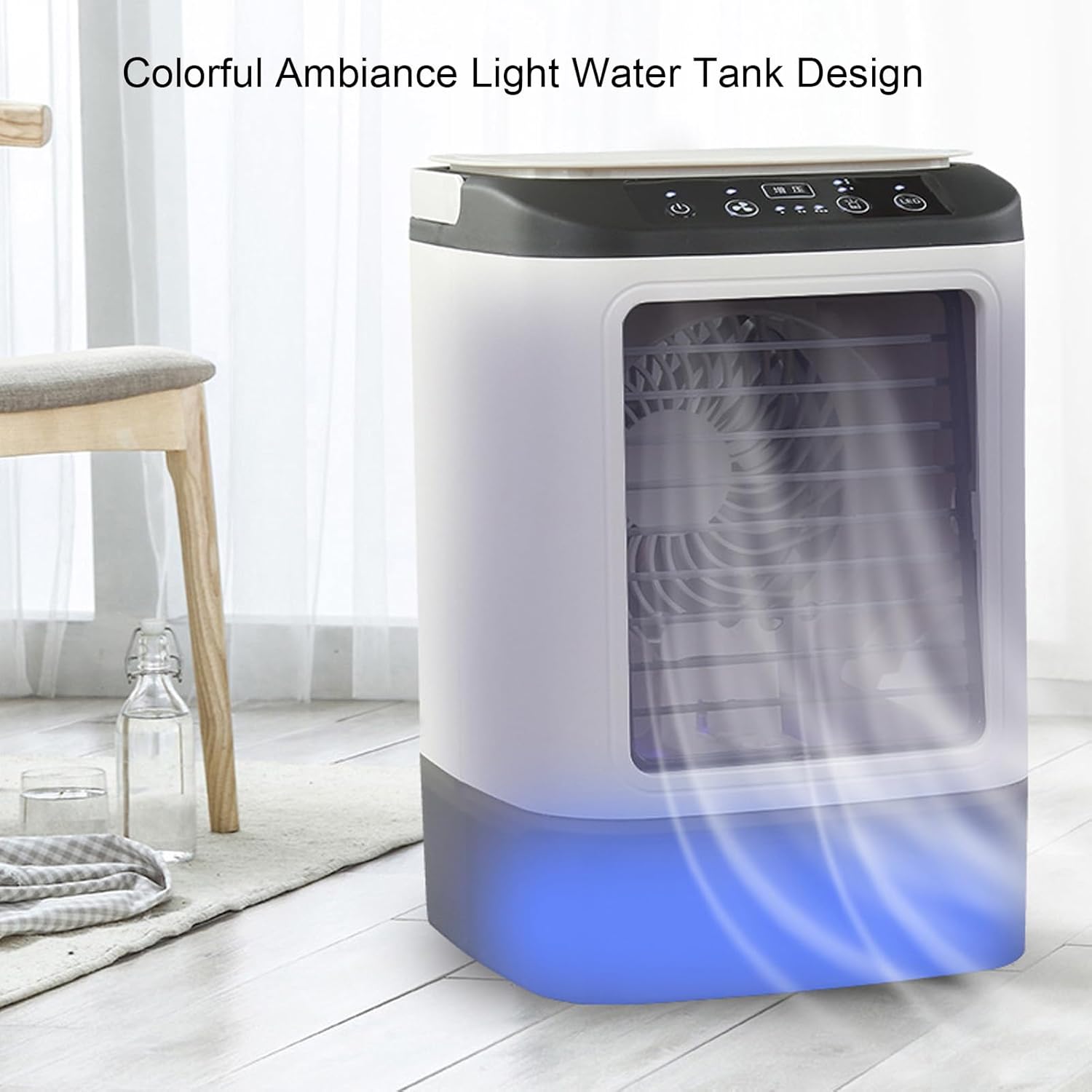 Portable Air Conditioner with 900ML Tank 7 Colors LED Evaporative Air Cooler 2 Levels Humidifier 3 Speeds Cooling Fan for Bedroom Office