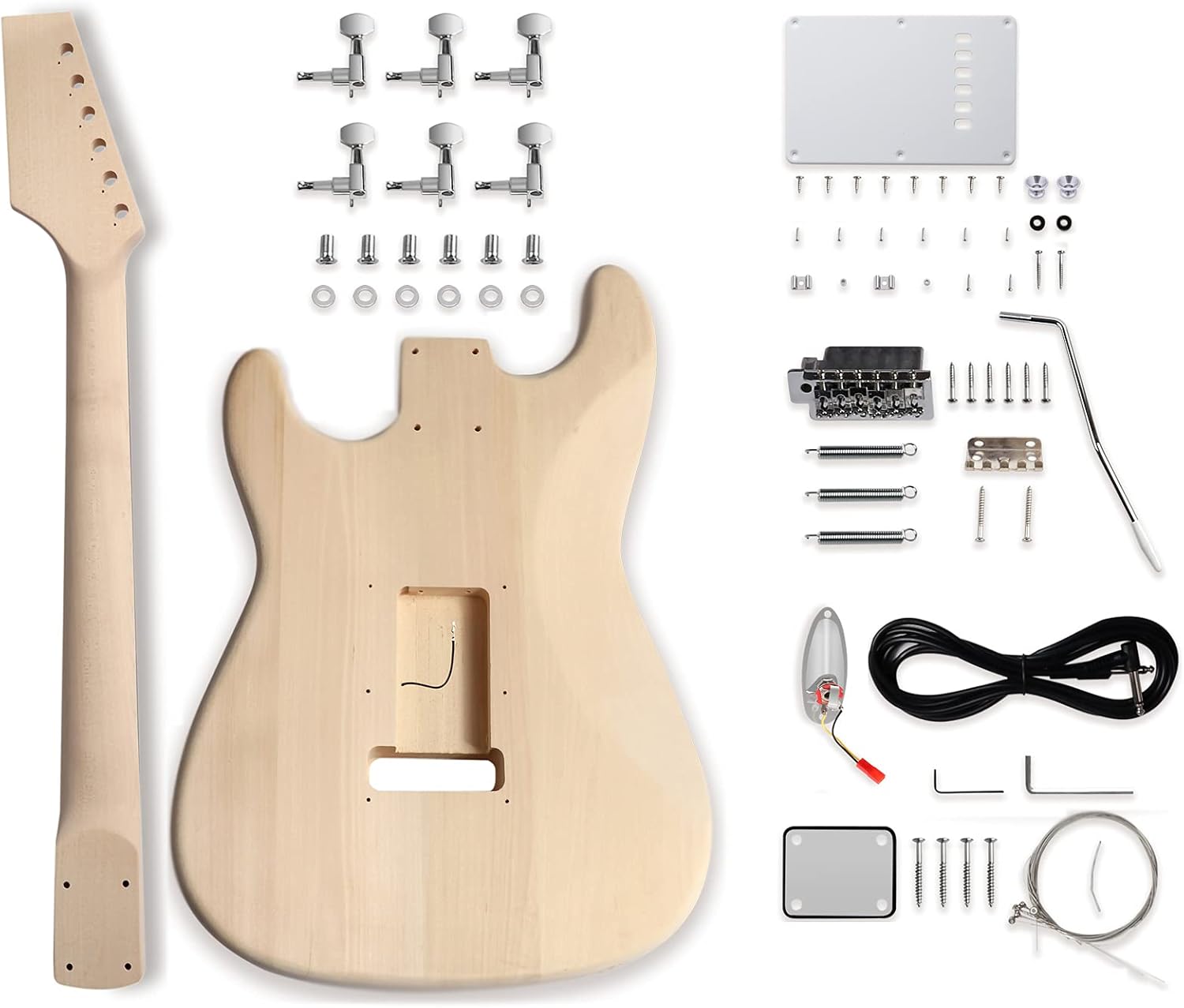 DIY Electric Guitar Kit Beginner Kits 6 String Right Handed with Basswood Body Maple Neck Poplar Laminated Fingerboard Chrome hardware S-S-S Build Your Own Guitar.
