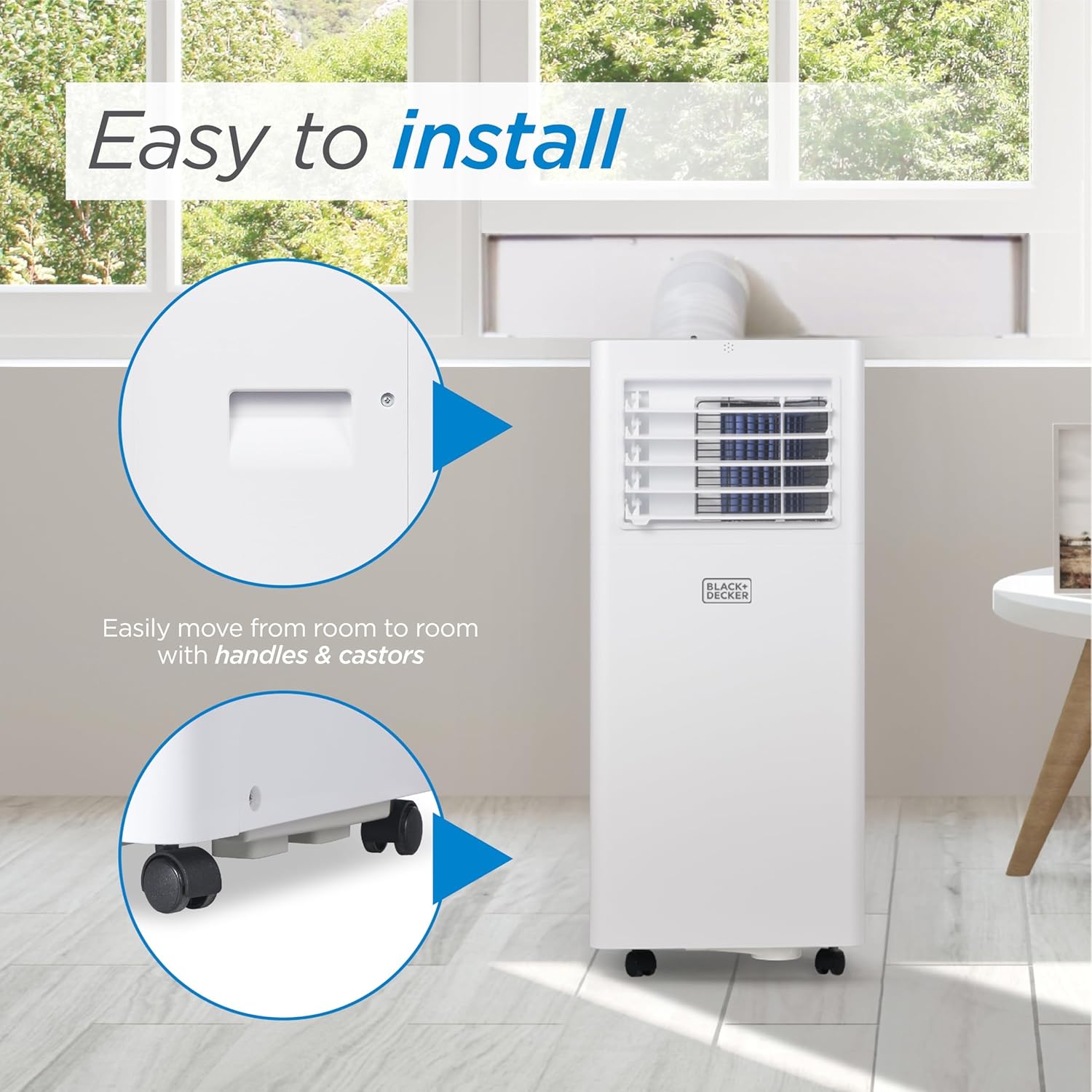 BLACK+DECKER Portable Air Conditioner, 8,500 BTU (5,100 BTU SACC) for Rooms Up To 350 Sq. Ft., Portable AC with Full Function Remote Control & Window Kit, BPACT05SM, White