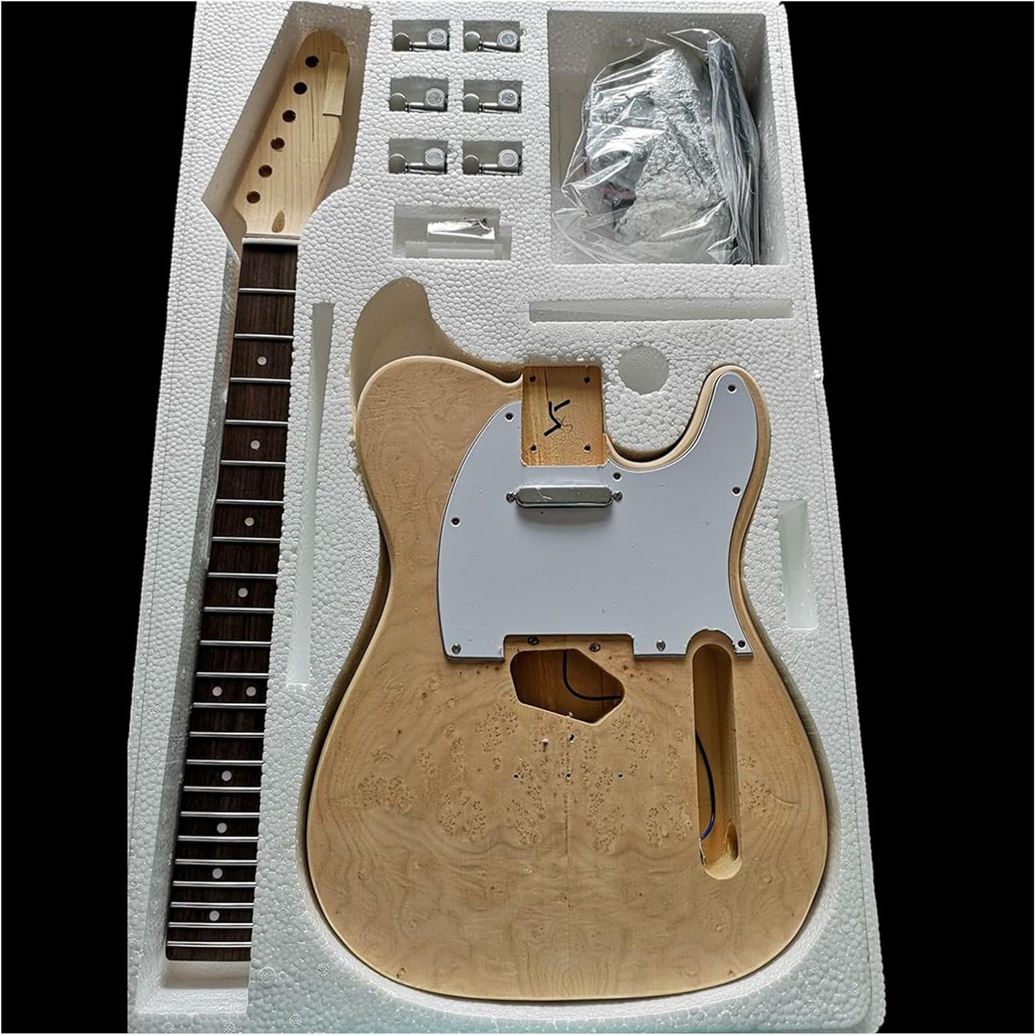Electric Guitar Making Kit Flame Pattern Maple Electric Guitar Material Combination Accessories for Tele DIY Guitar Kit (Color : 2)