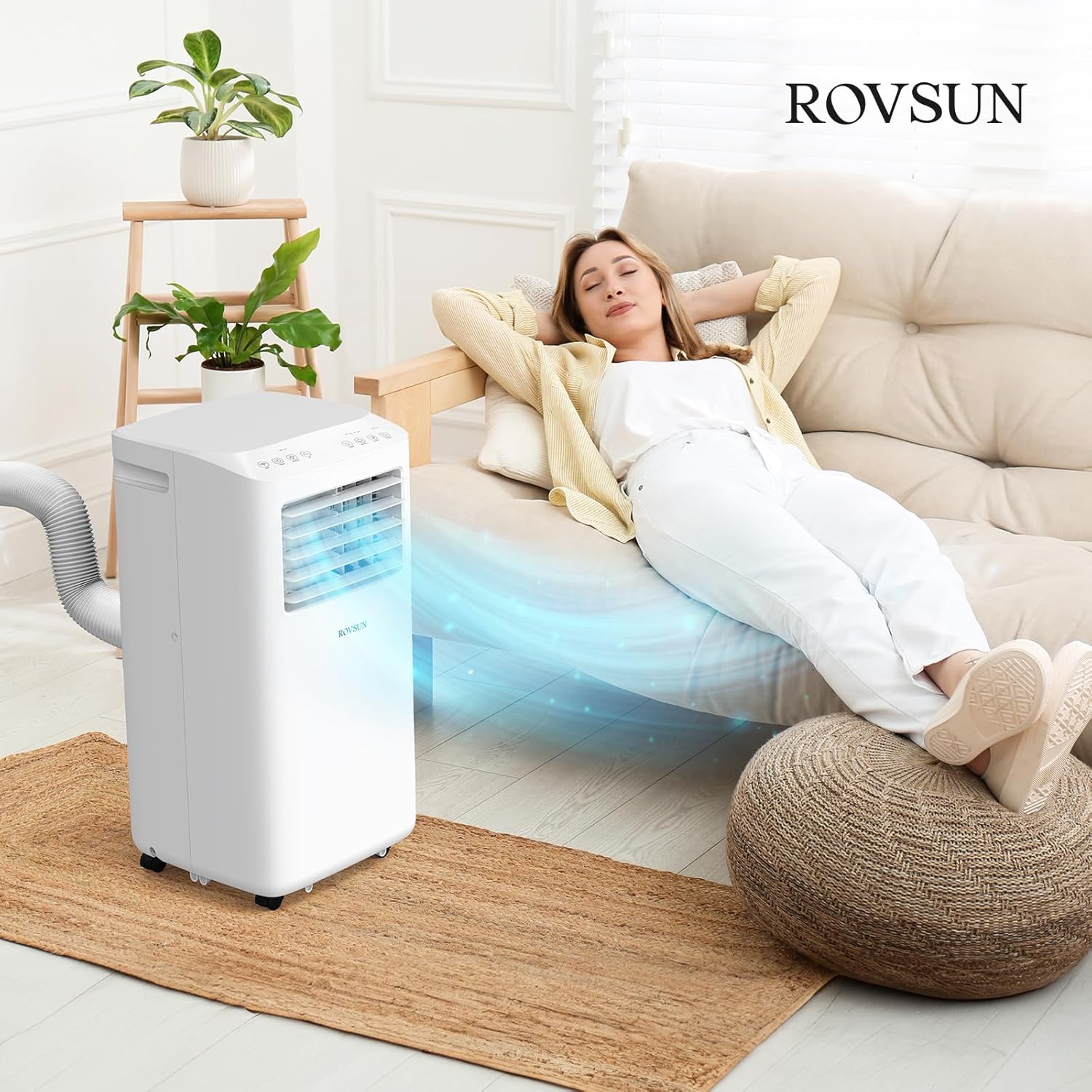 ROVSUN WiFi Enabled Smart 10000 BTU Portable Air Conditioner with Remote & APP Control, 3-in-1 Cooler, Dehumidifier & Fan, Powerful Room Mobile AC Unit with Rolling Wheels & Easy Installation Kit