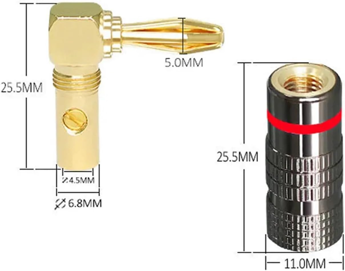 Dual Screw Lock Banana Speaker Cable Connector Right Angle Banana Adapters Jacks Amplifier Connector Banana(24 Pieces)