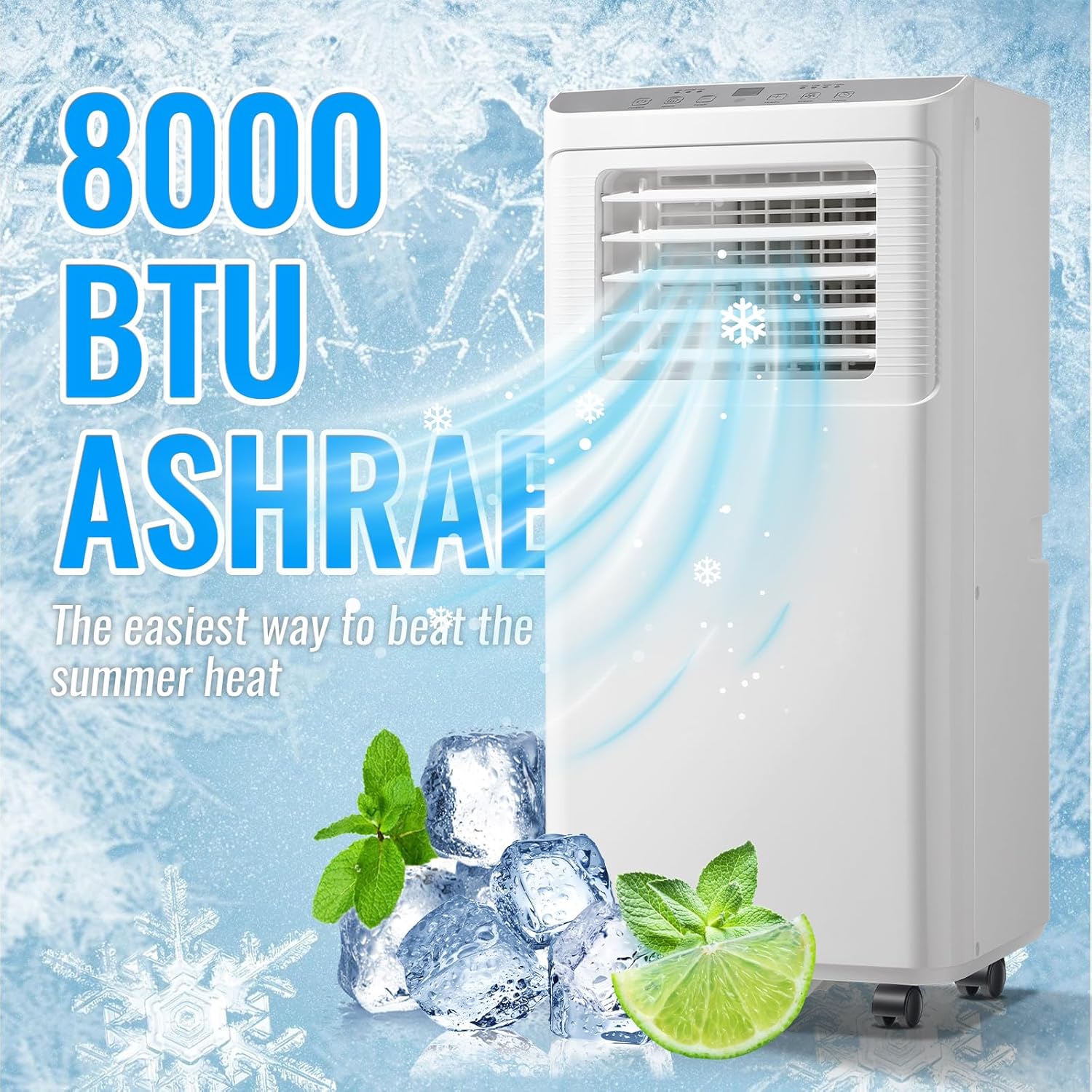Portable Air conditioner 8,000 BTU ASHARE (4400 BTU SACC), AC Unit for Room up to 250 Sq. Ft with Remote Control, 3-in-1 Standing Air Conditioner, Floor AC Unit with Window Kit, White