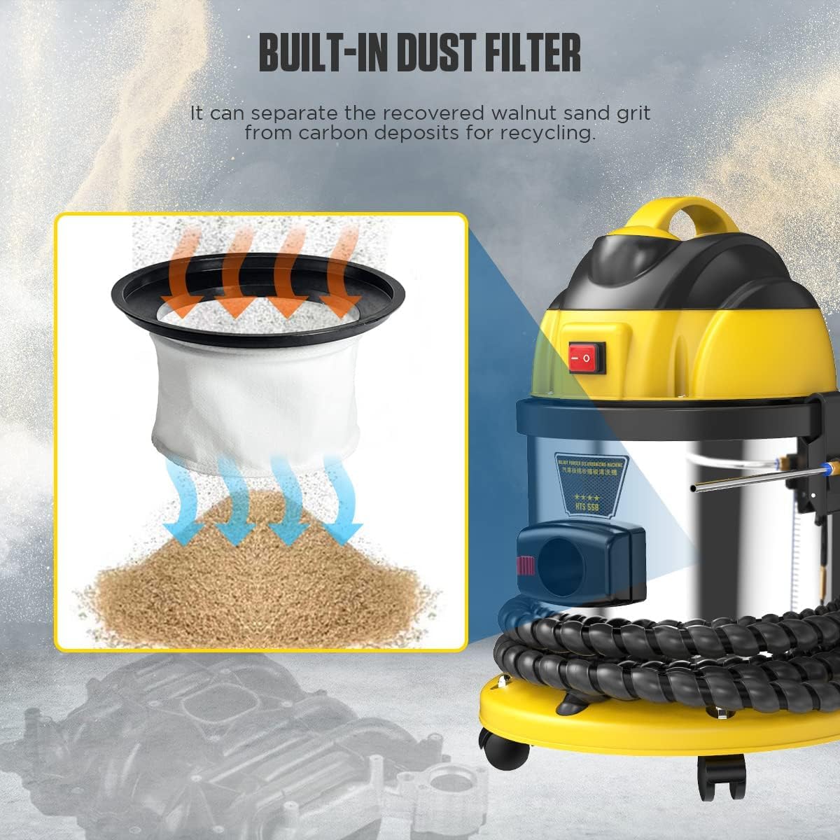 QPKING Walnut Sand DE-Carbon Cleaner HTS558 Walnut Blaster Cleaner Automotive Valvetronic System Carbon Deposition Cleaning Engine Intake Pipe Valve Clean Machine 110V/220V