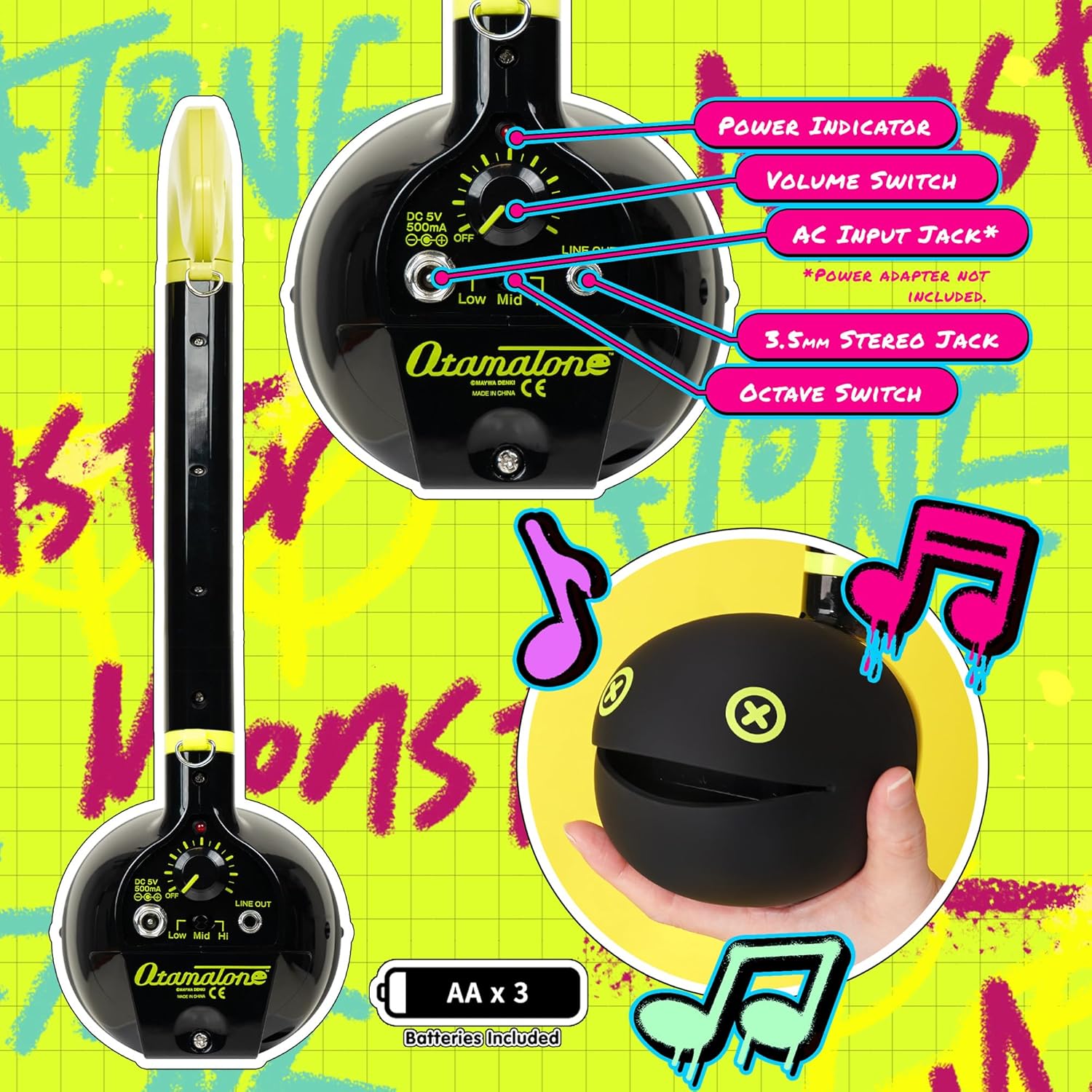 Otamatone Deluxe Electronic Musical Instrument for Adults Portable Synthesizer Digital Electric Music from Japan by Maywa Denki Cool Stuff Gifts, Monster (Lime Green) [English Manual]