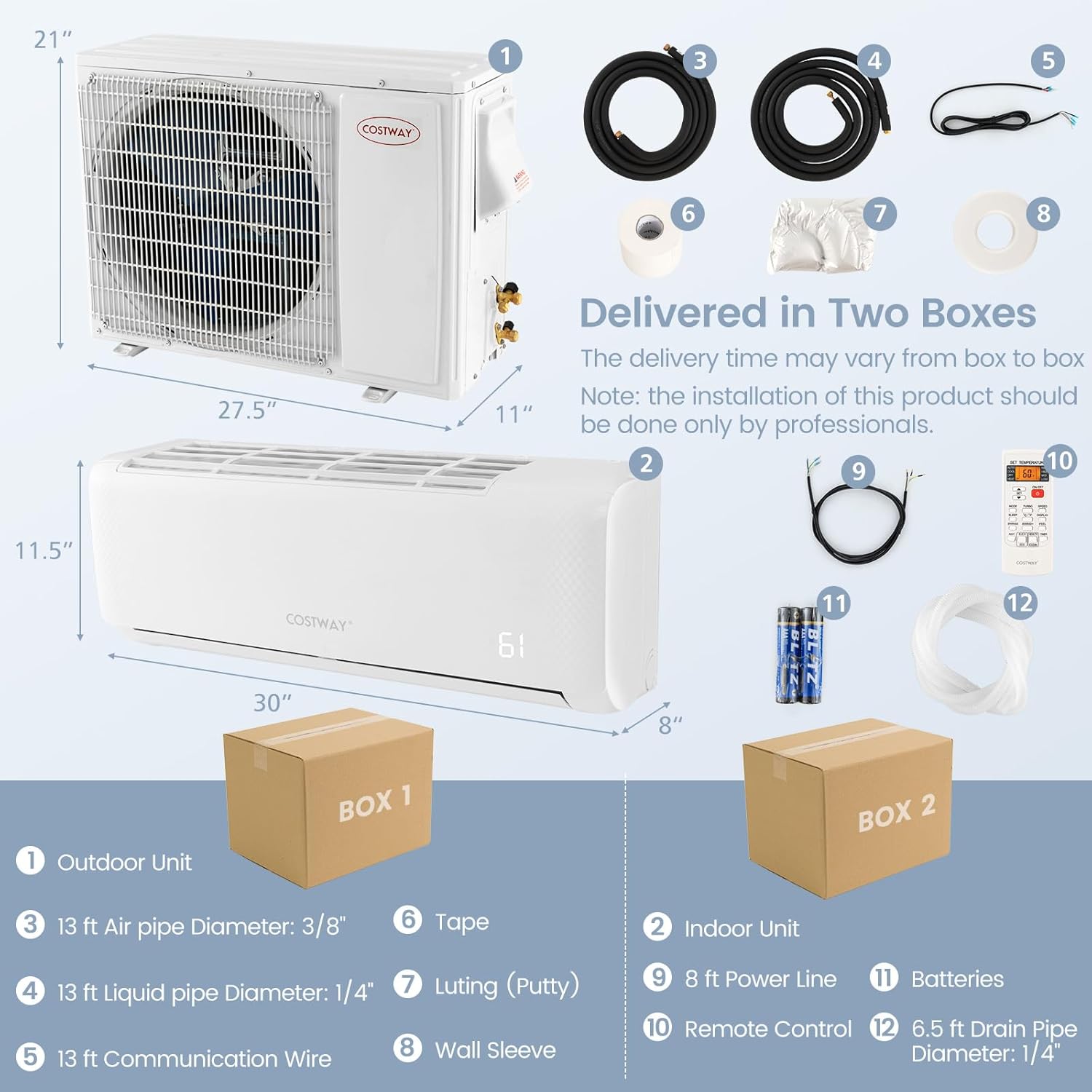 SIMOE 12000BTU Mini Split AC/Heating System, 21 SEER2 208-230V Mini Split Air Conditioner, Ductless Air Conditioner & Heater Pump with 1 Ton Heat Pump & Inverter, Wall-mounted AC, Cool Up to 550 Sq.Ft