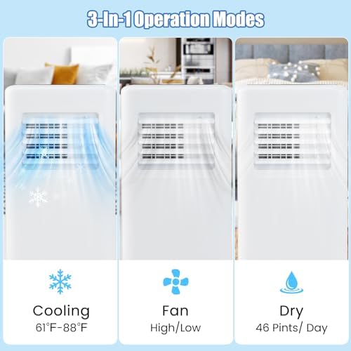 DORTALA 8000 BTU Portable Air Conditioner, 3-in-1 Floor Standing AC Unit with Remote Control, 24H Timer, Window Installation Kit, Cool Rooms Up to 250 Sq.Ft