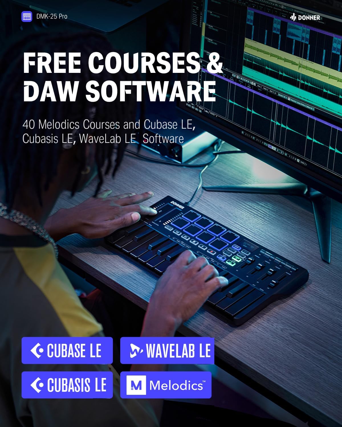 Donner USB-C MIDI Keyboard Controller+Donner MIDI Controller Pad Beat Maker Machine