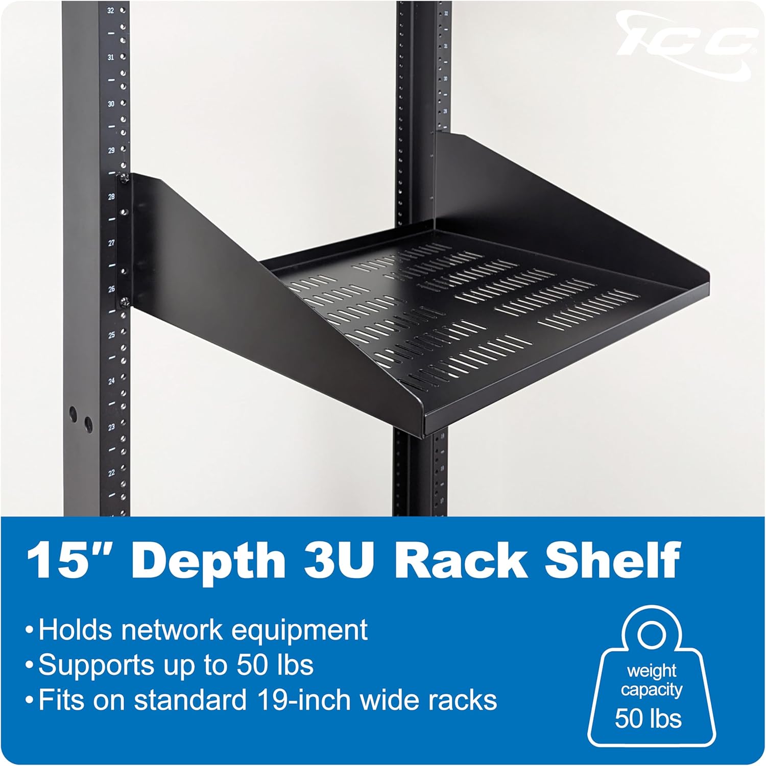 ICC 3U Cantilever Rack Shelf, Heavy-Duty Ventilated Steel Tray for 19