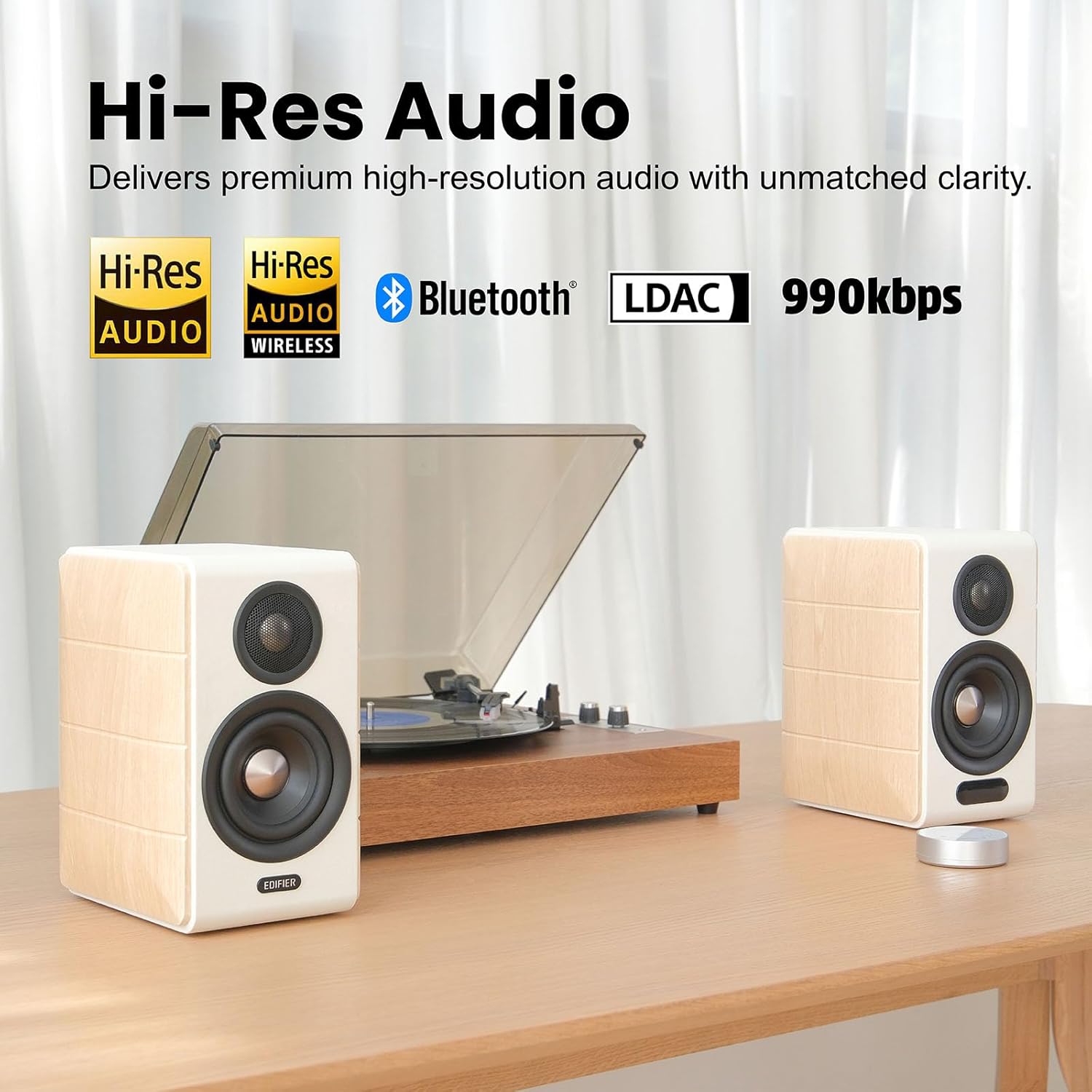 Edifier S880DB MKII Active Bookshelf Speakers,2.0Computer Hi-Fi Speaker System,88W RMS Hi-Res Audio with LDAC Bluetooth USB-C Optical Coaxial RCA Input Subwoofer Output for Record Player TV,Pair-White