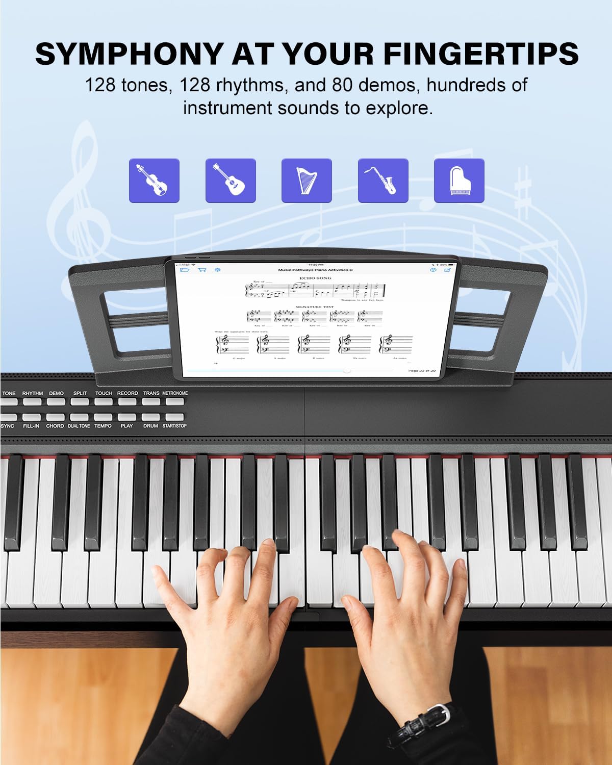 Keyboard Piano 88 Key Semi Weighted Portable Digital Piano for Beginner,Full Size Folding Electric Keyboard with Sustain Pedal,Carrying Case,MIDI,Suitable for Home/Stage（Black）