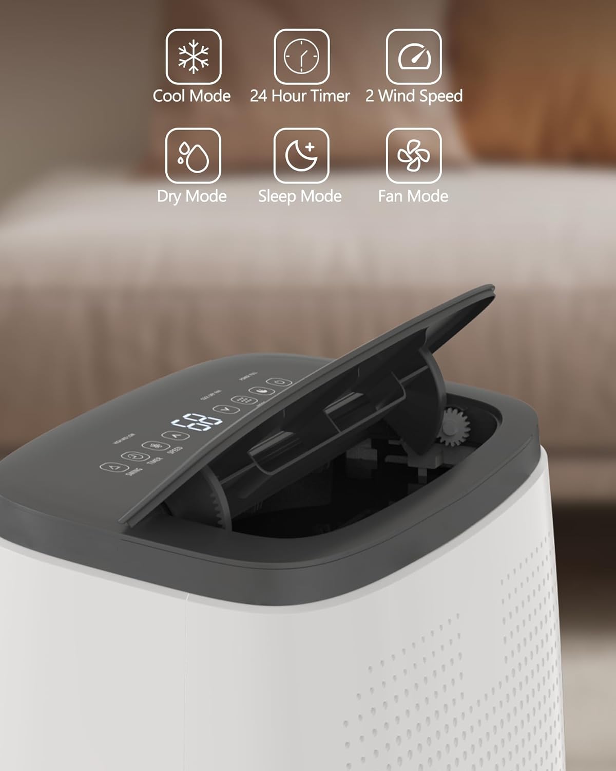 14,000 BTU (ASHRAE) Portable Air Conditioner for Large Rooms up to 750 Sq.Ft - 3 in-1 Cooling, Dehumidifier & Fan w/50dB Ultra-Quiet Sleep Mode, 24H Timer - Home, Bedroom, Office