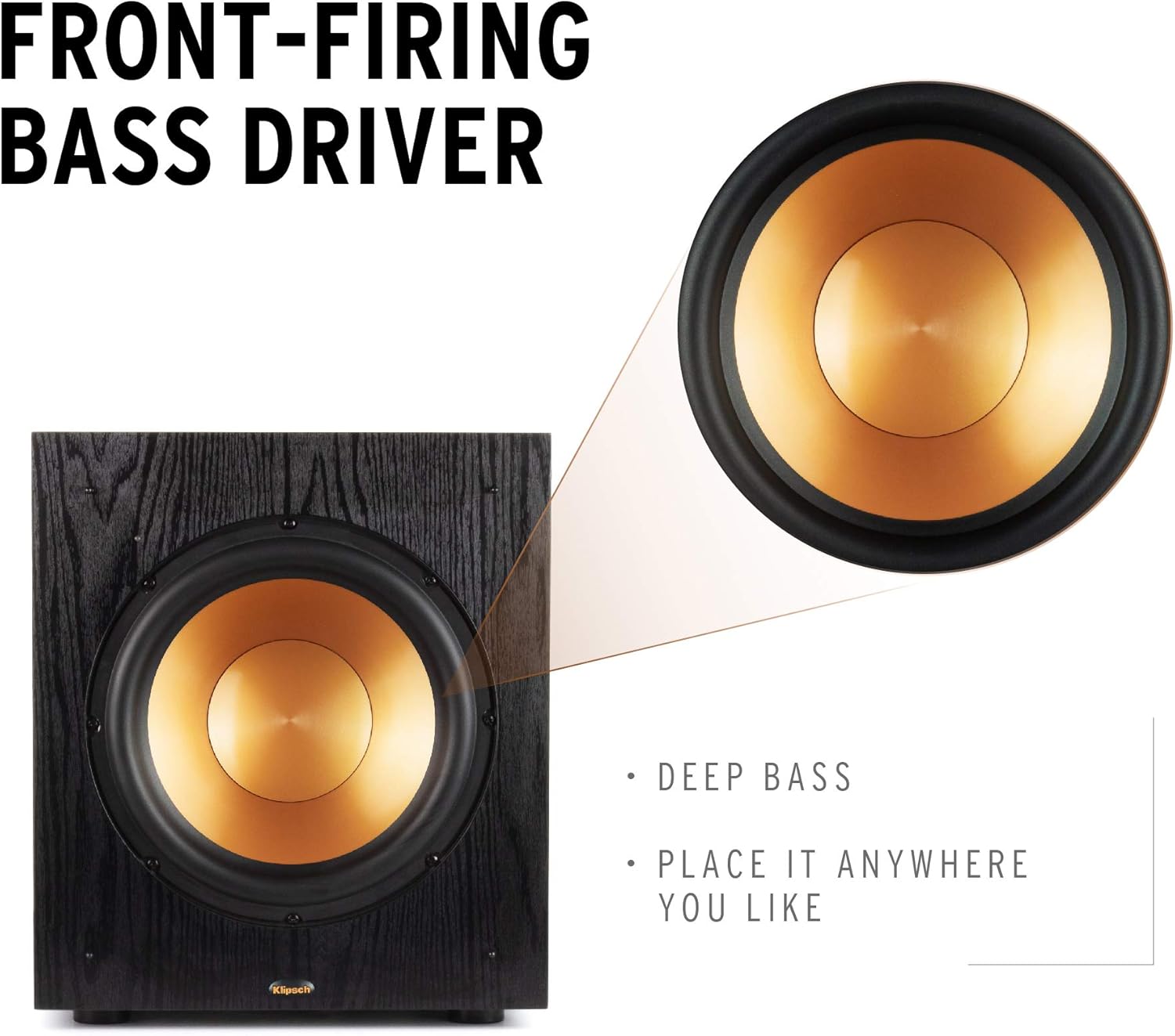 Klipsch Synergy Black Label Sub-100 10” Front-Firing Subwoofer with 150 Watts of continuous power, 300 watts of Dynamic Power, and All-Digital Amplifier for Powerful Home Theater Bass