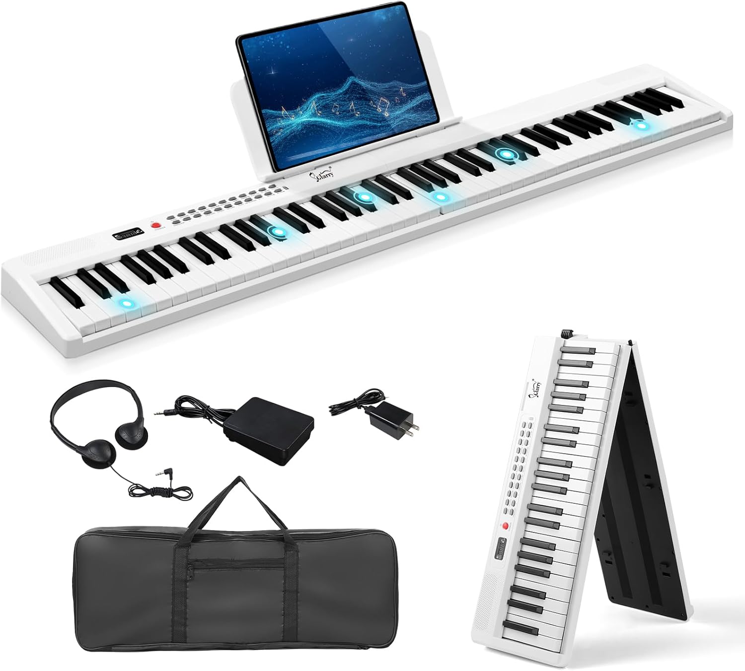 Portable Piano 88-Key Semi-Weighted Keyboard Folding Digital MIDI Bluetooth Electric Piano with Handbag Headphone Multiple Sound Modes for Piano Lover Adult Teenagers