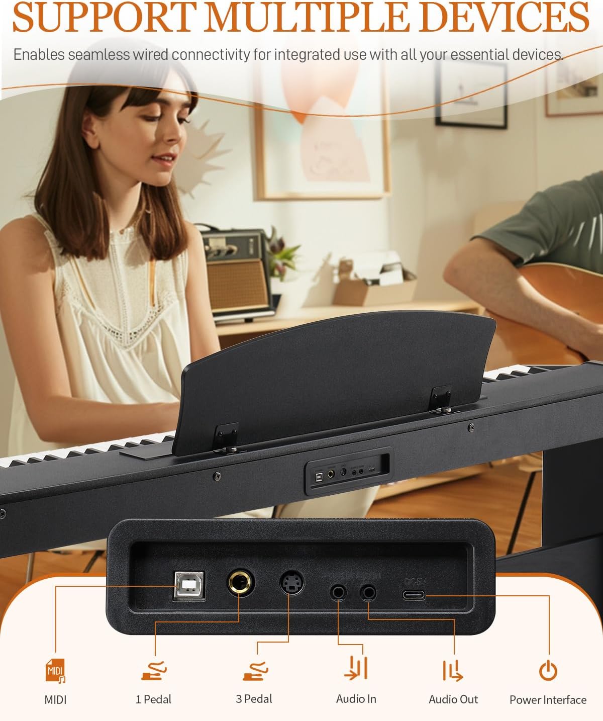 Ktaxon 88 Key Piano Keyboard Digital Piano with 3 Tone Controls, MIDI & Bluetooth Functionality, Includes Headphones, Musical Sheet Clip, Sticker, Dust Cover, Electric Keyboard for Beginner(Compact)