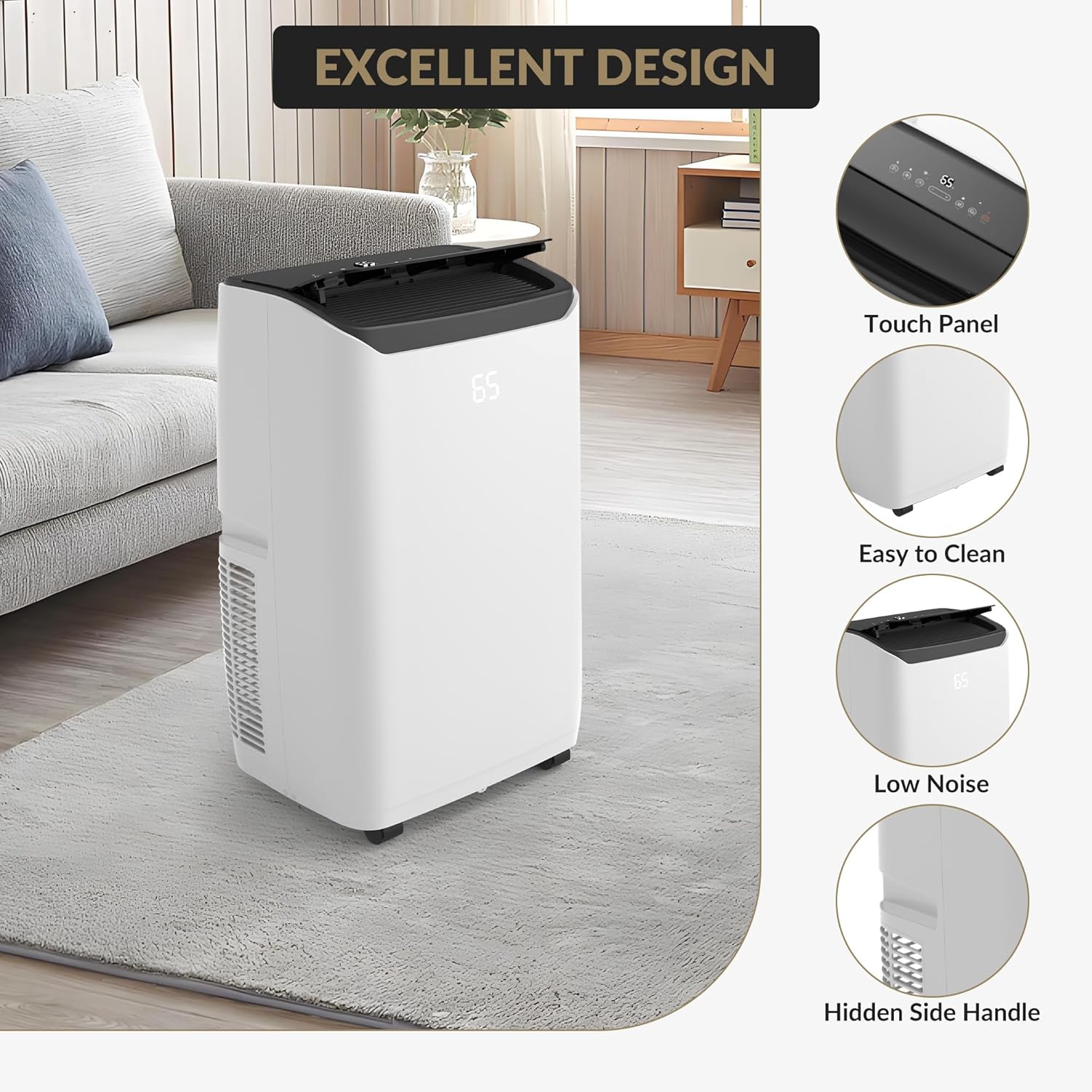 14,000 BTU Portable Air Conditioner,Cools Up to 750 Sq.Ft,4-In-1 Portable AC Unit with Remote Control,Smart & Sleep Mode,24H Timer,Black Top Cover