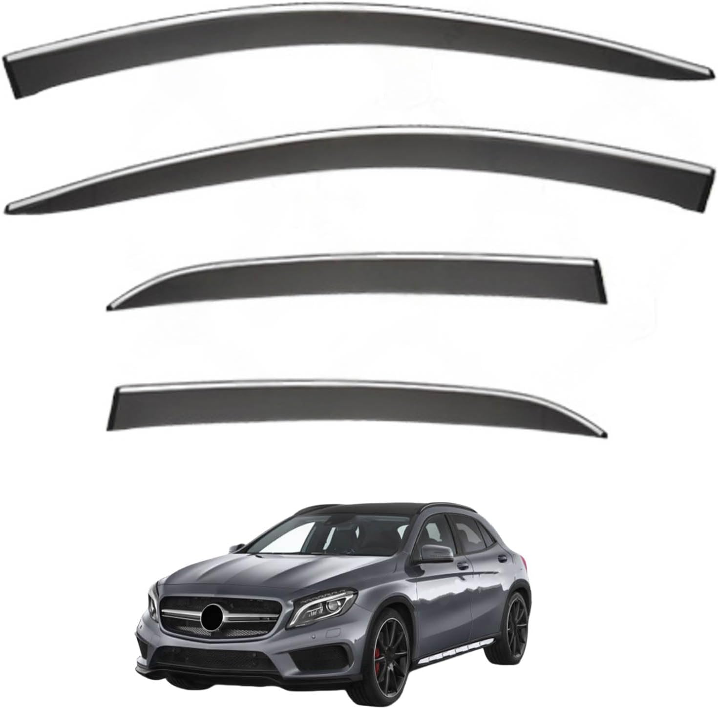 Window Deflectors for Benz GLA MK1-X156 2014-2019, Sun Rain Guard Window Visors Vent Shades with Bright Stripes Car Accessories