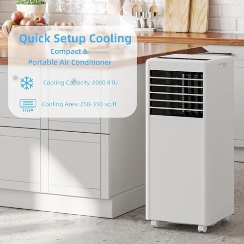 Acekool 8000 BTUs Portable Air Conditioner, Air Conditioners 3-in-1 Cooling, Fan & Dehumidifier for Up to 350 Sq.Ft, Remote Control, 24H Timer, Smart Sleep Mode, Floor AC Units, LED Display