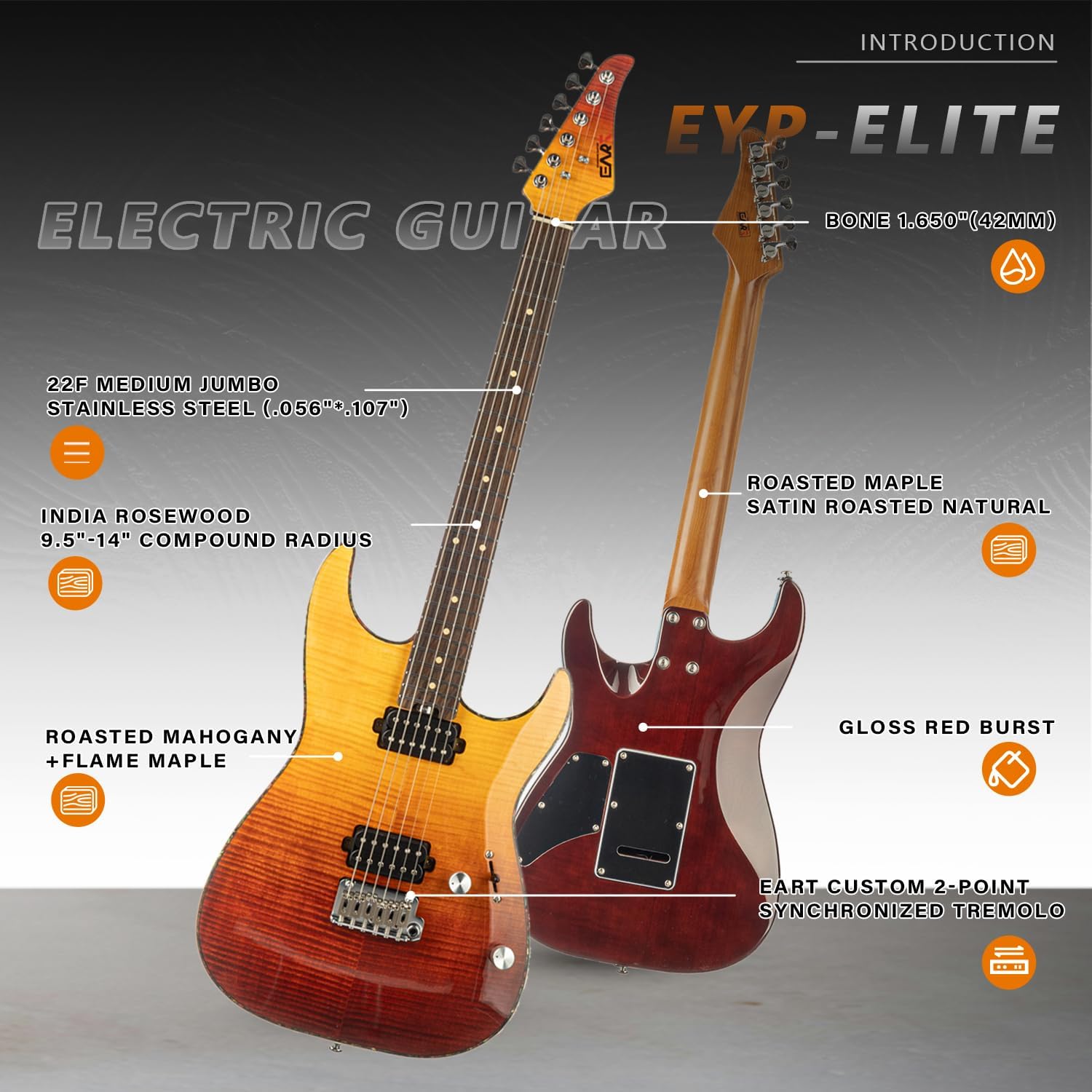 EART EYP-Elite Soild Body Electric Guitar with Roasted Mahogany Custom Artones-HBC115 Pickups NK-Arch-Top Body,Gloss Body Electric Guitar