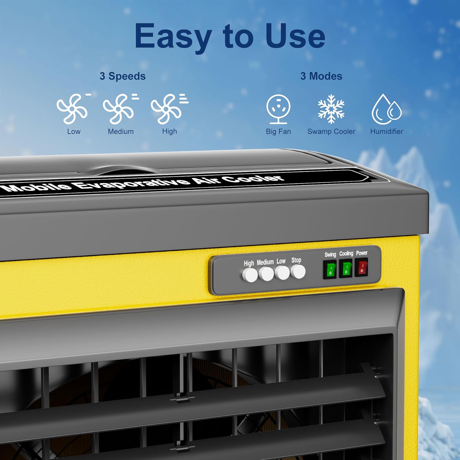 Swamp Cooler, 6550CFM Evaporative Air Coolers with 19.5 Gal Tank, Windowless Air Conditioner 3 Speeds for Outdoor Use, 49 Inch Air Cooler Water Fan for Patio, Garage, Shop, Commercial Yellow