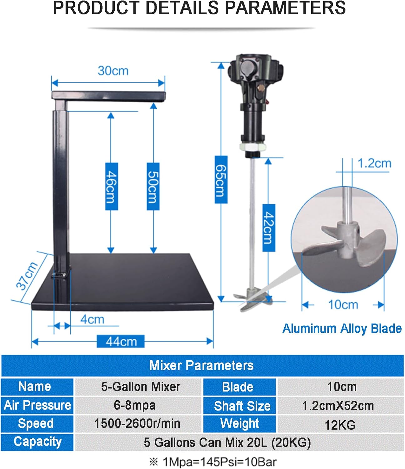 5 Gallon Pneumatic Agitator, Paint Mixer with Stand, 2600r/min Paint Stirring Machine for Mixing Plaster Paint Mortar Glue
