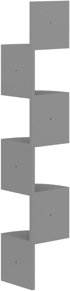 Grey Corner Floating Shelf 48.4 in Tall Wall Mount Storage Tower for Books Decor Small Floating Shelves Engineered Wood Matte Finish for Living Room Bedroom