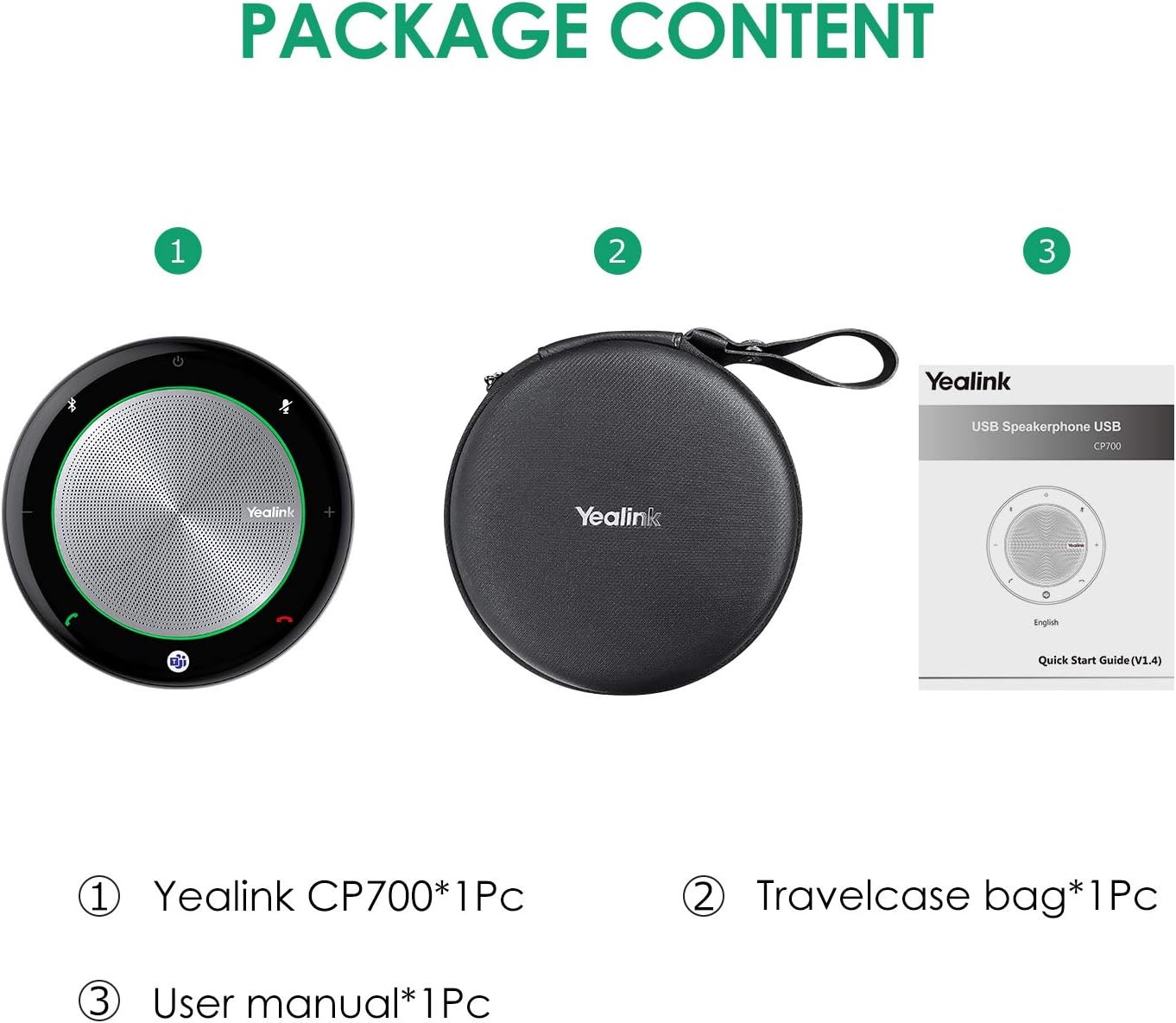 Yealink Bluetooth Speakerphone Conference Microphone Teams Certified CP700 USB Full Duplex Noise Reduction Algorithm Home Office 360° Voice Pickup (Package Without dongle)