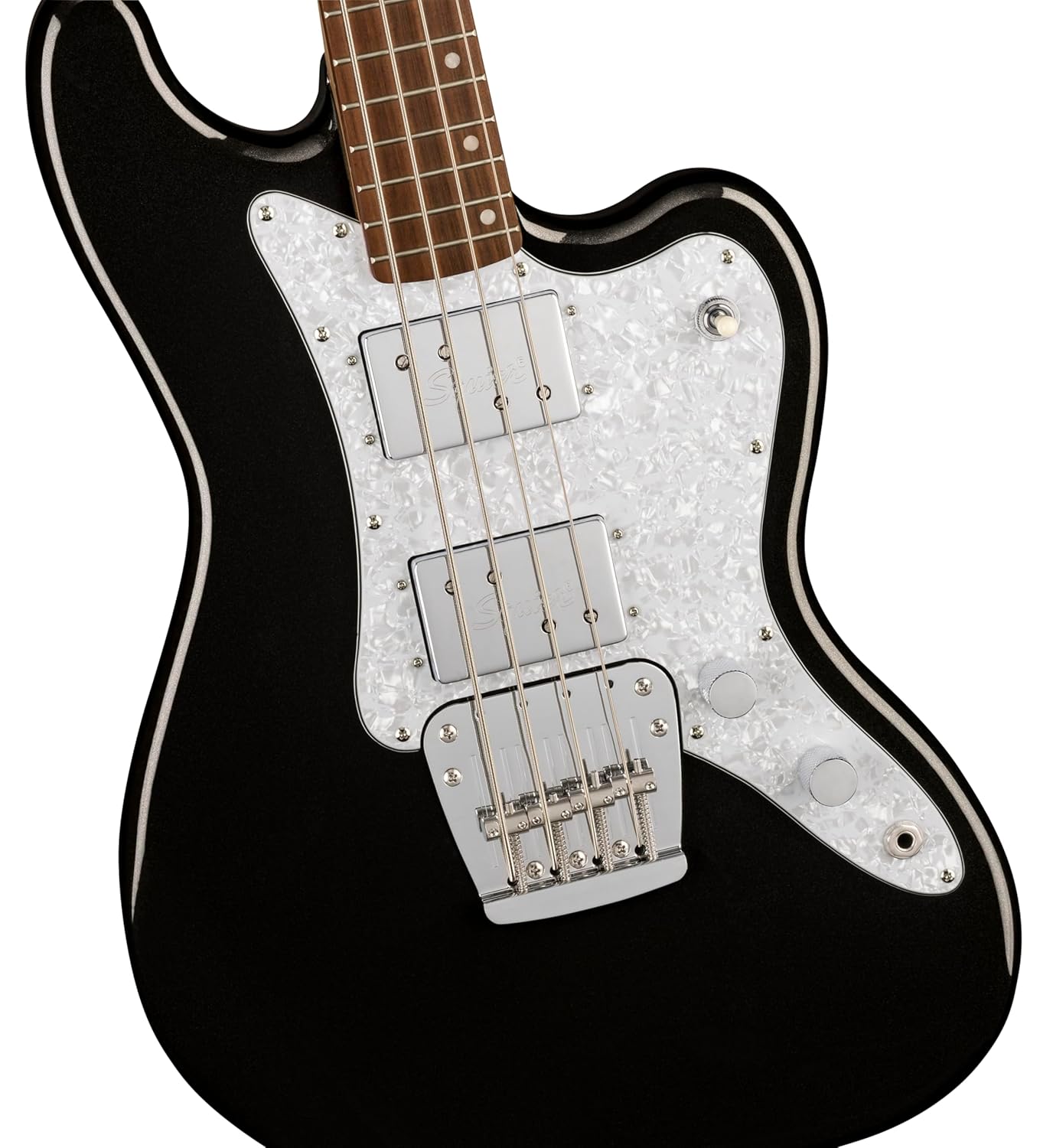 Paranormal Rascal Bass HH, Laurel Fingerboard, White Pearloid Pickguard, Metallic Black