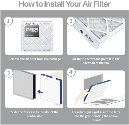 Filter King 21x22x1a Air Filter | 4-PACK | Carbon MERV 8 HVAC Pleated A/C Furnace Filters | MADE IN USA | Actual Size: 21 x 22 x .75